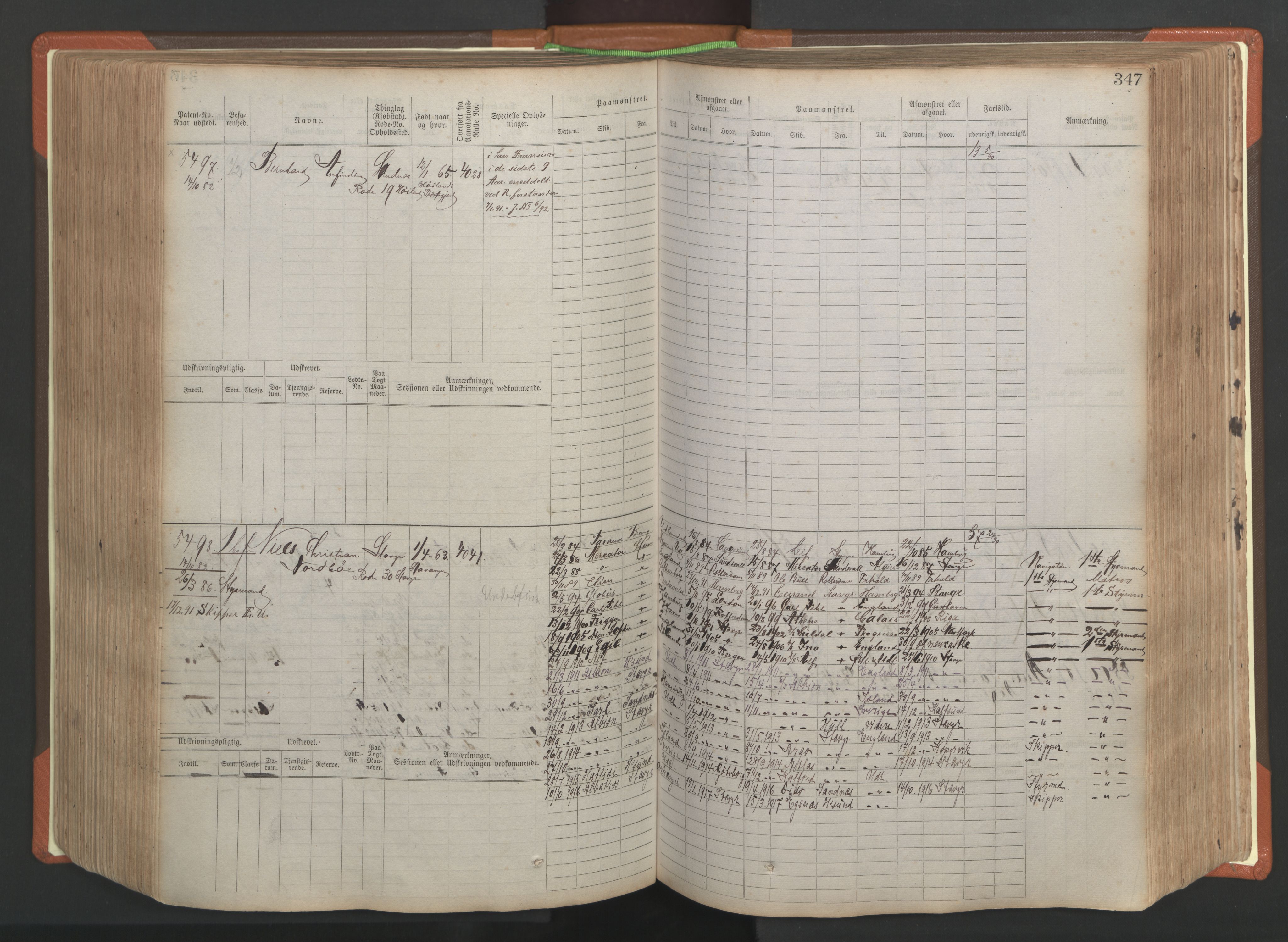 Stavanger sjømannskontor, AV/SAST-A-102006/F/Fb/Fbb/L0009: Sjøfartshovedrulle, patentnr. 4805-6006, 1879-1887, p. 353