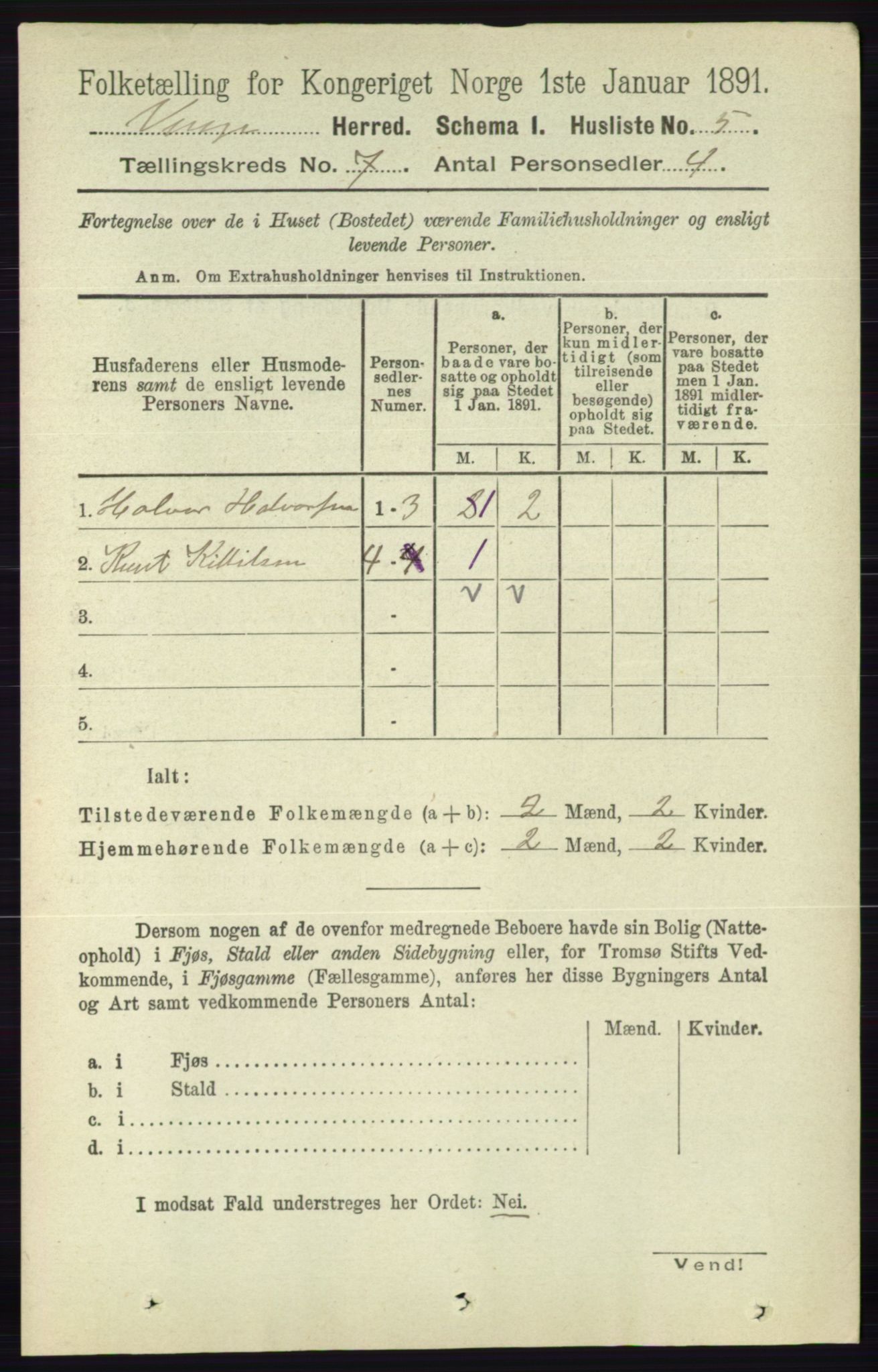 RA, 1891 census for 0834 Vinje, 1891, p. 1754