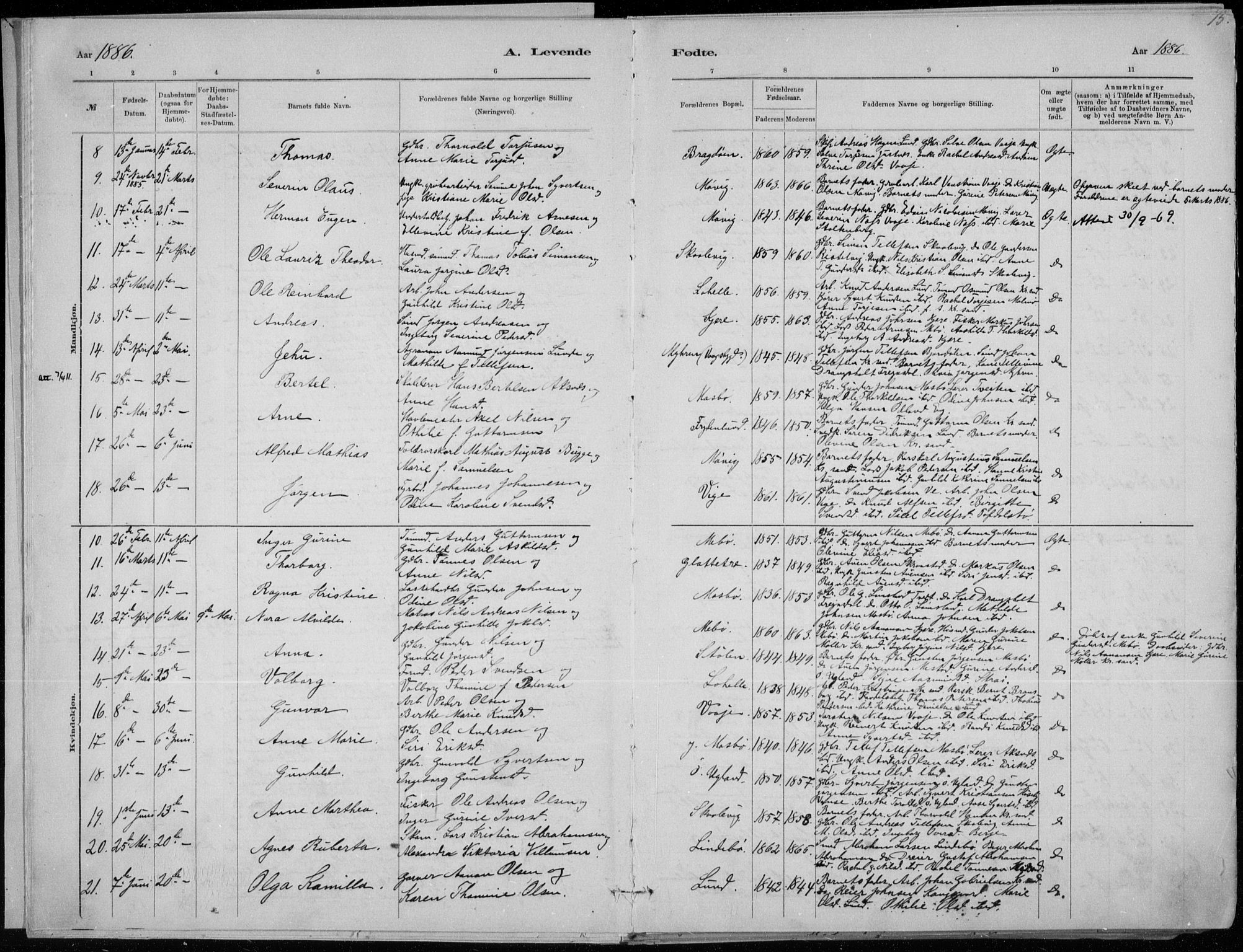 Oddernes sokneprestkontor, SAK/1111-0033/F/Fa/Faa/L0009: Parish register (official) no. A 9, 1884-1896, p. 15