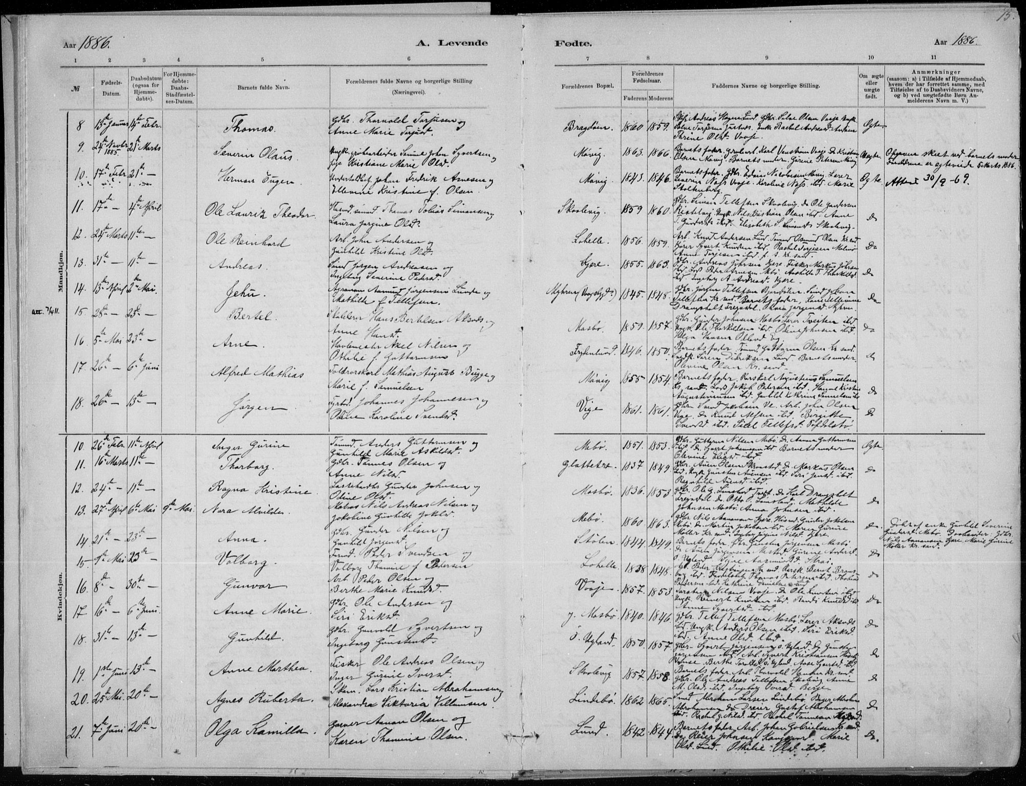 Oddernes sokneprestkontor, AV/SAK-1111-0033/F/Fa/Faa/L0009: Parish register (official) no. A 9, 1884-1896, p. 15