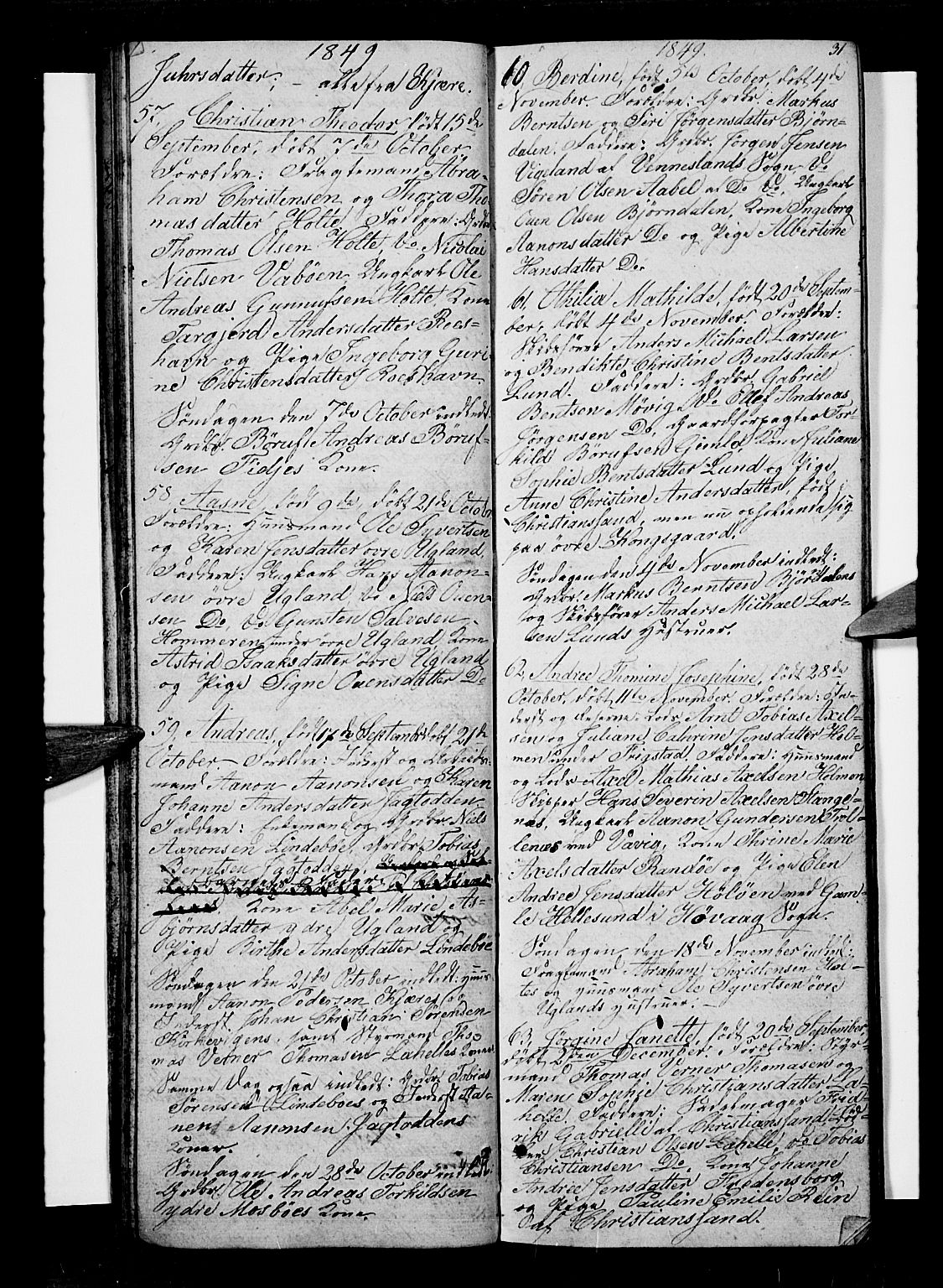 Oddernes sokneprestkontor, SAK/1111-0033/F/Fb/Fba/L0005: Parish register (copy) no. B 5, 1846-1859, p. 31