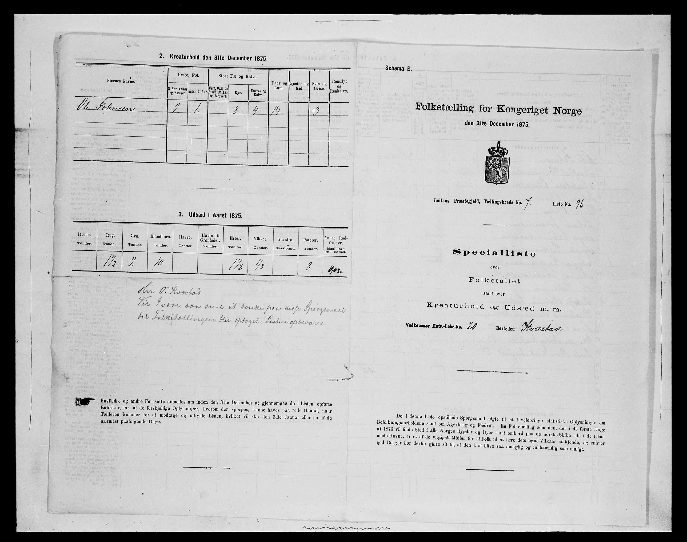 SAH, 1875 census for 0415P Løten, 1875, p. 1664