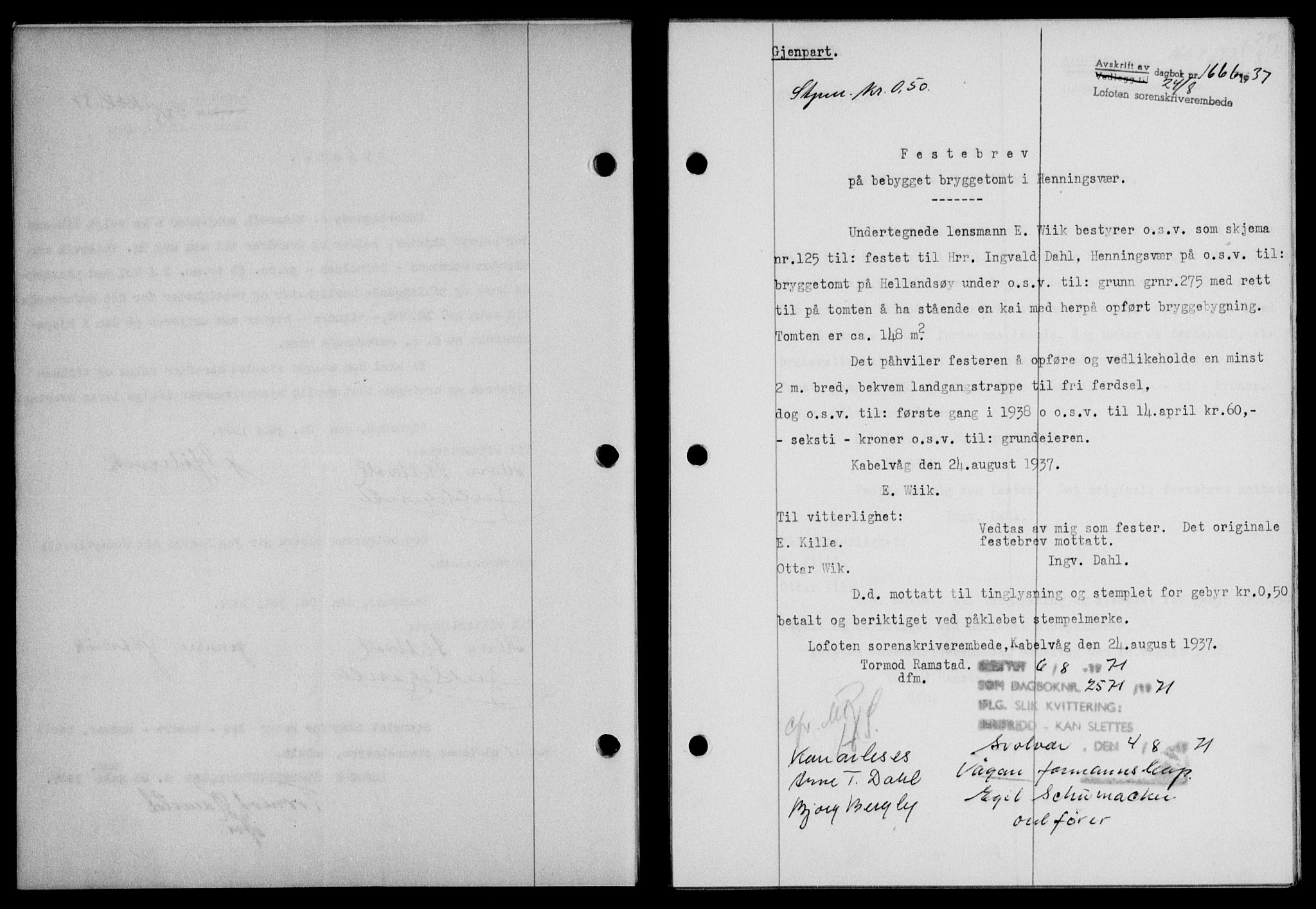 Lofoten sorenskriveri, SAT/A-0017/1/2/2C/L0002a: Mortgage book no. 2a, 1937-1937, Diary no: : 1666/1937