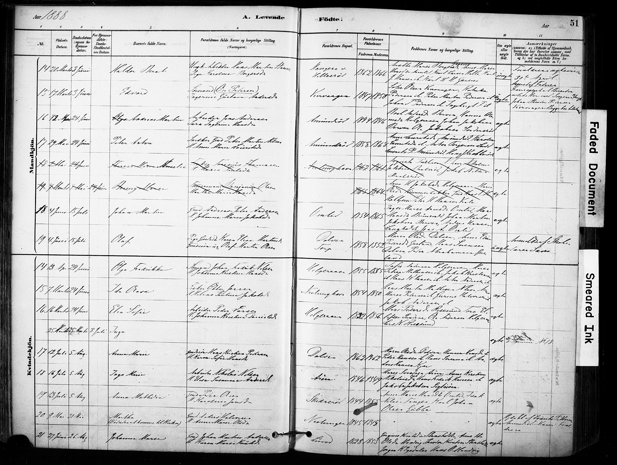 Brunlanes kirkebøker, SAKO/A-342/F/Fb/L0001: Parish register (official) no. II 1, 1878-1899, p. 51