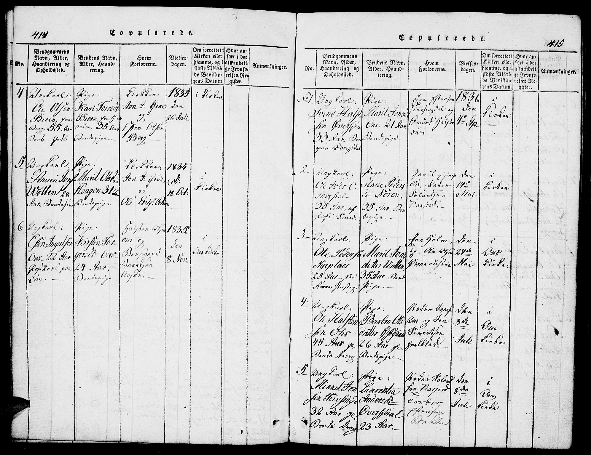 Tolga prestekontor, AV/SAH-PREST-062/L/L0002: Parish register (copy) no. 2, 1815-1844, p. 414-415