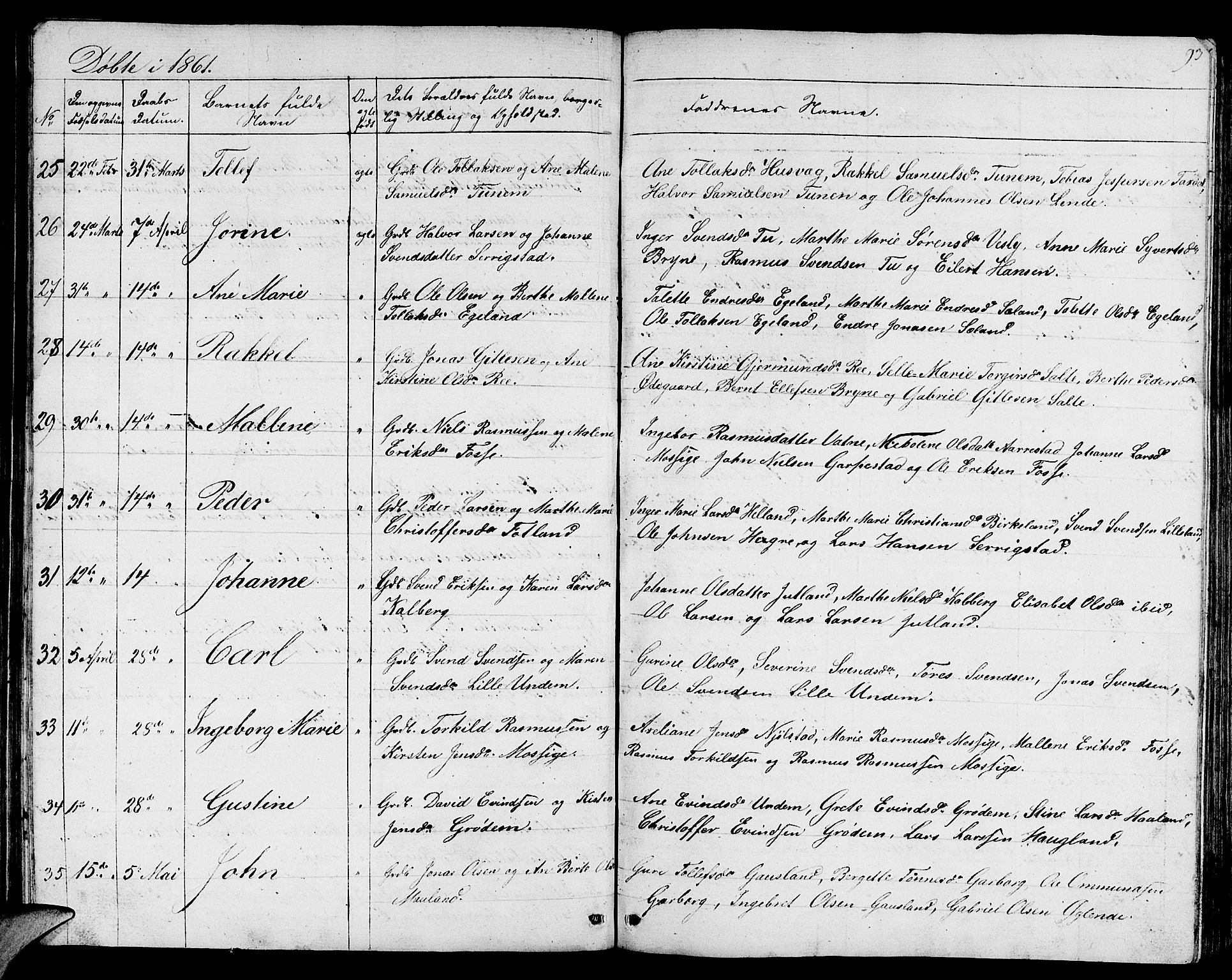 Lye sokneprestkontor, AV/SAST-A-101794/001/30BB/L0002: Parish register (copy) no. B 2, 1852-1867, p. 93