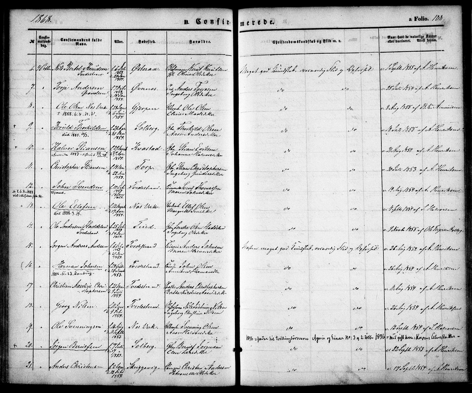 Holt sokneprestkontor, AV/SAK-1111-0021/F/Fa/L0009: Parish register (official) no. A 9, 1861-1871, p. 188