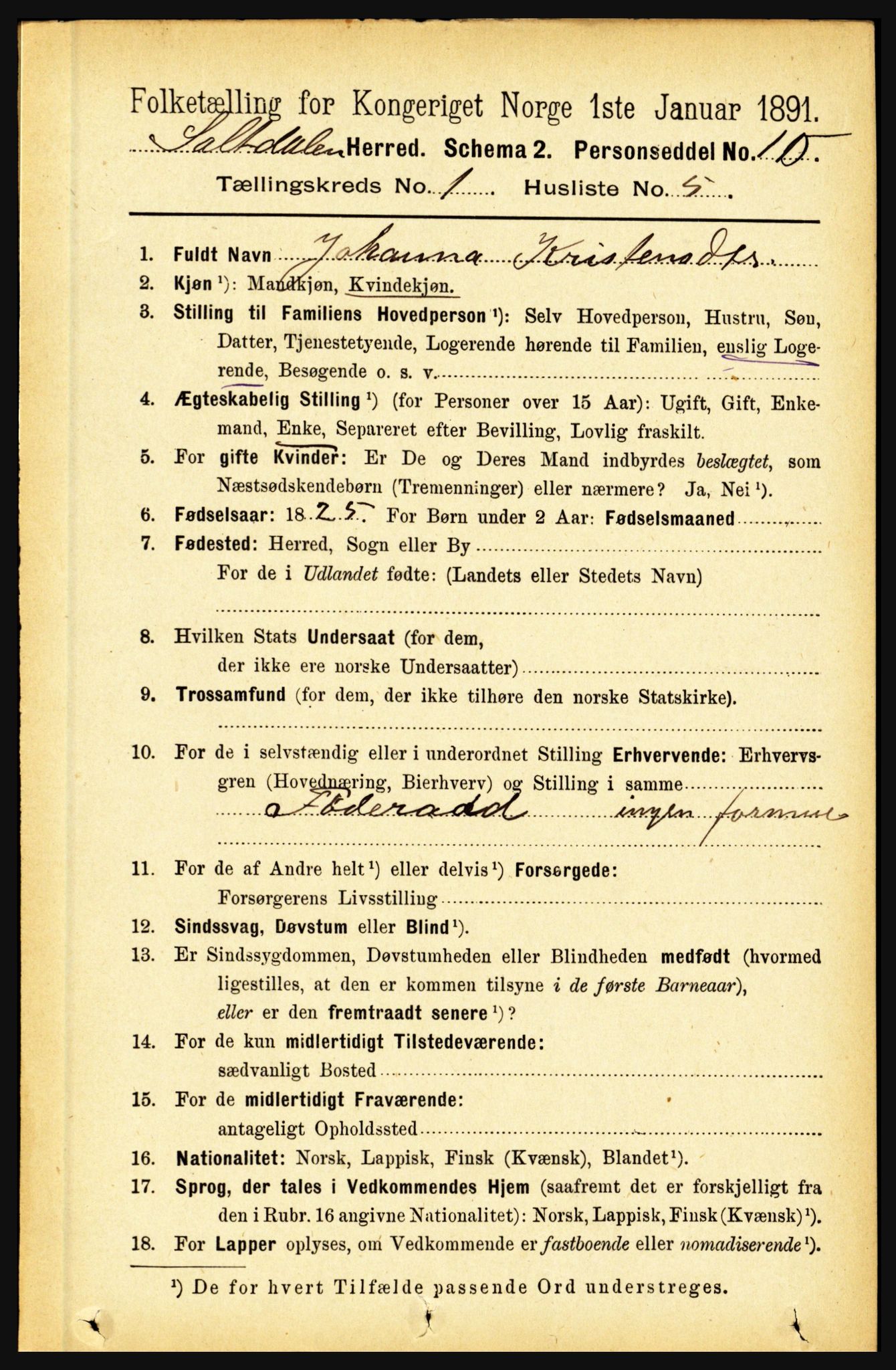 RA, 1891 census for 1840 Saltdal, 1891, p. 130