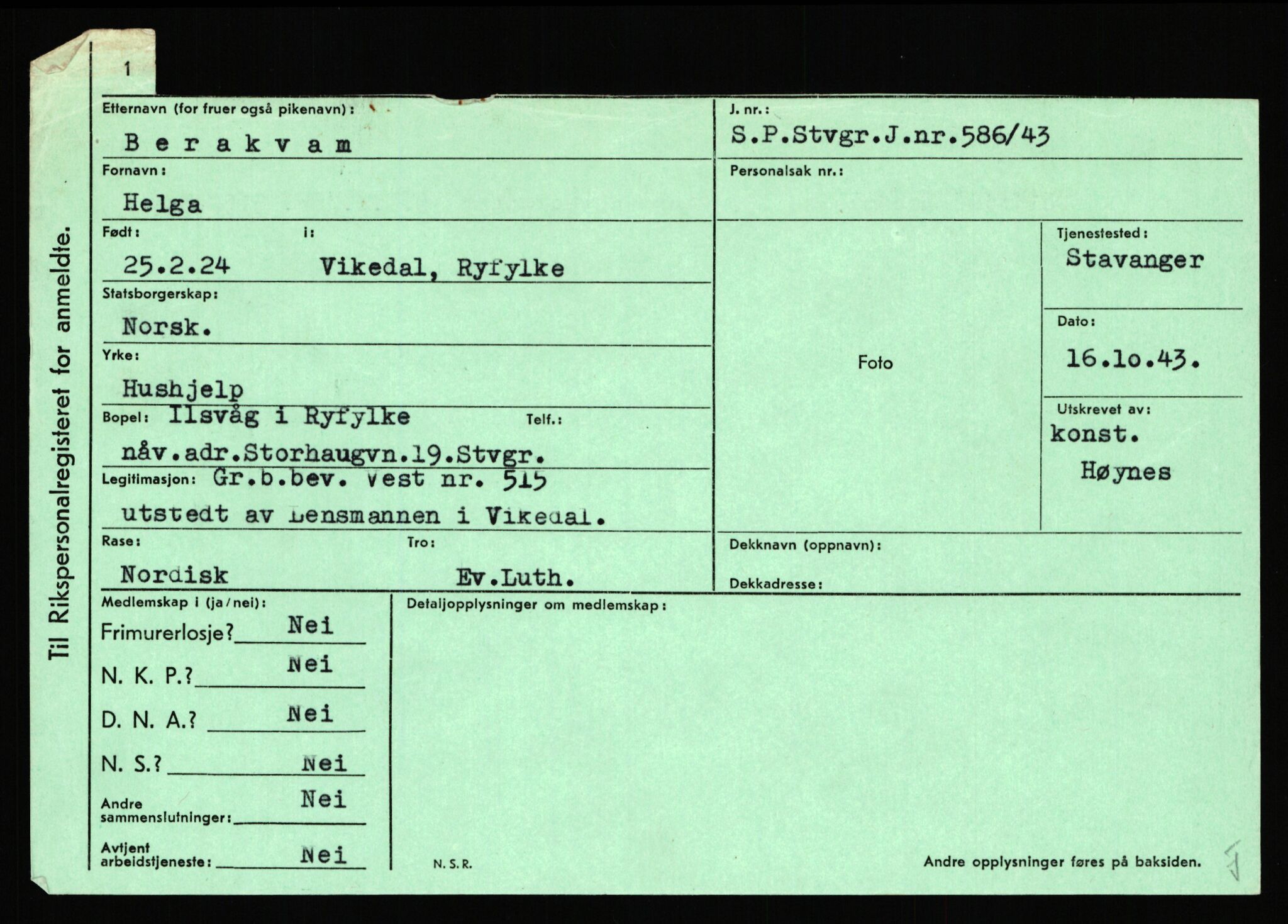 Statspolitiet - Hovedkontoret / Osloavdelingen, AV/RA-S-1329/C/Ca/L0002: Arneberg - Brand, 1943-1945, p. 1933