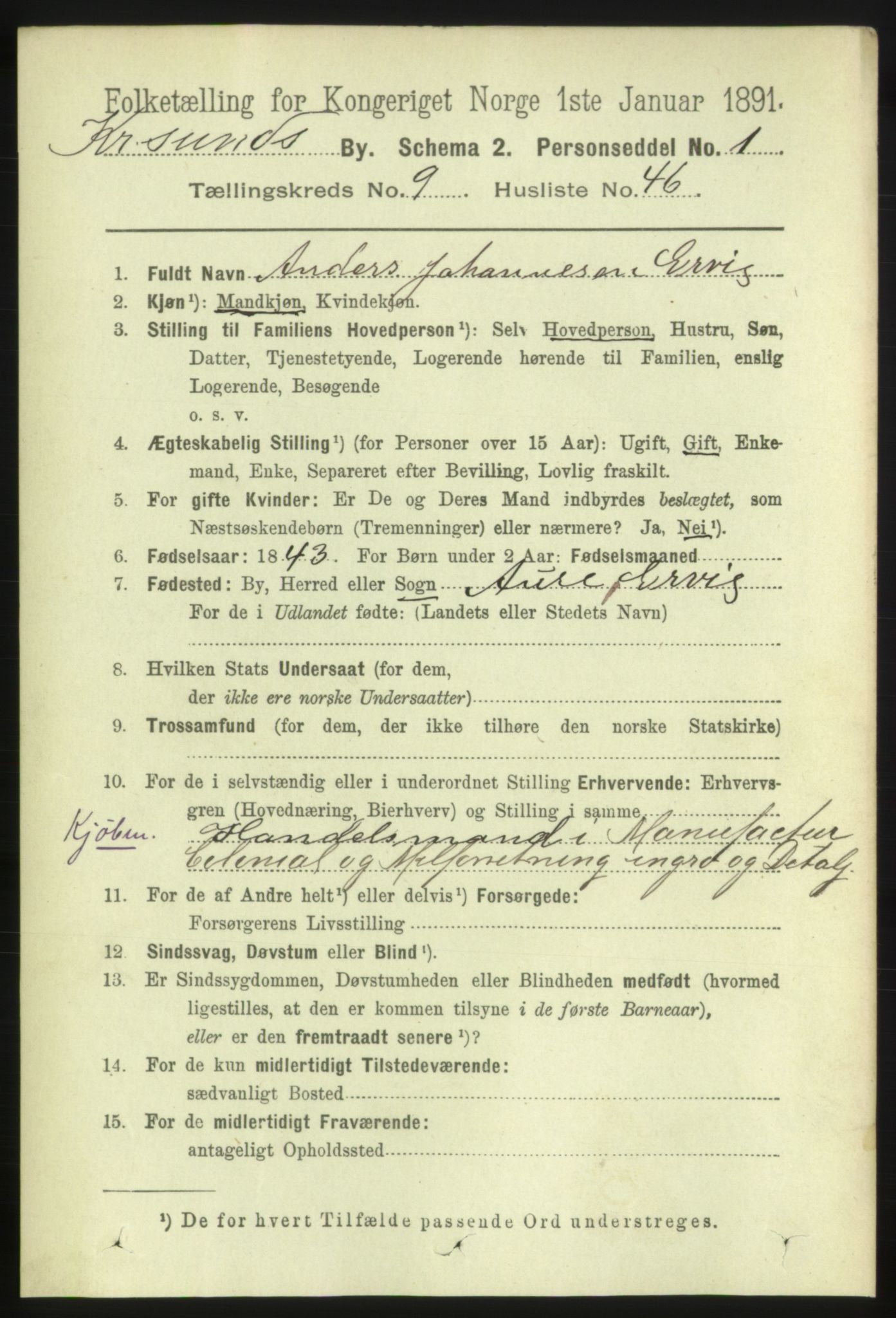 RA, 1891 census for 1503 Kristiansund, 1891, p. 7597