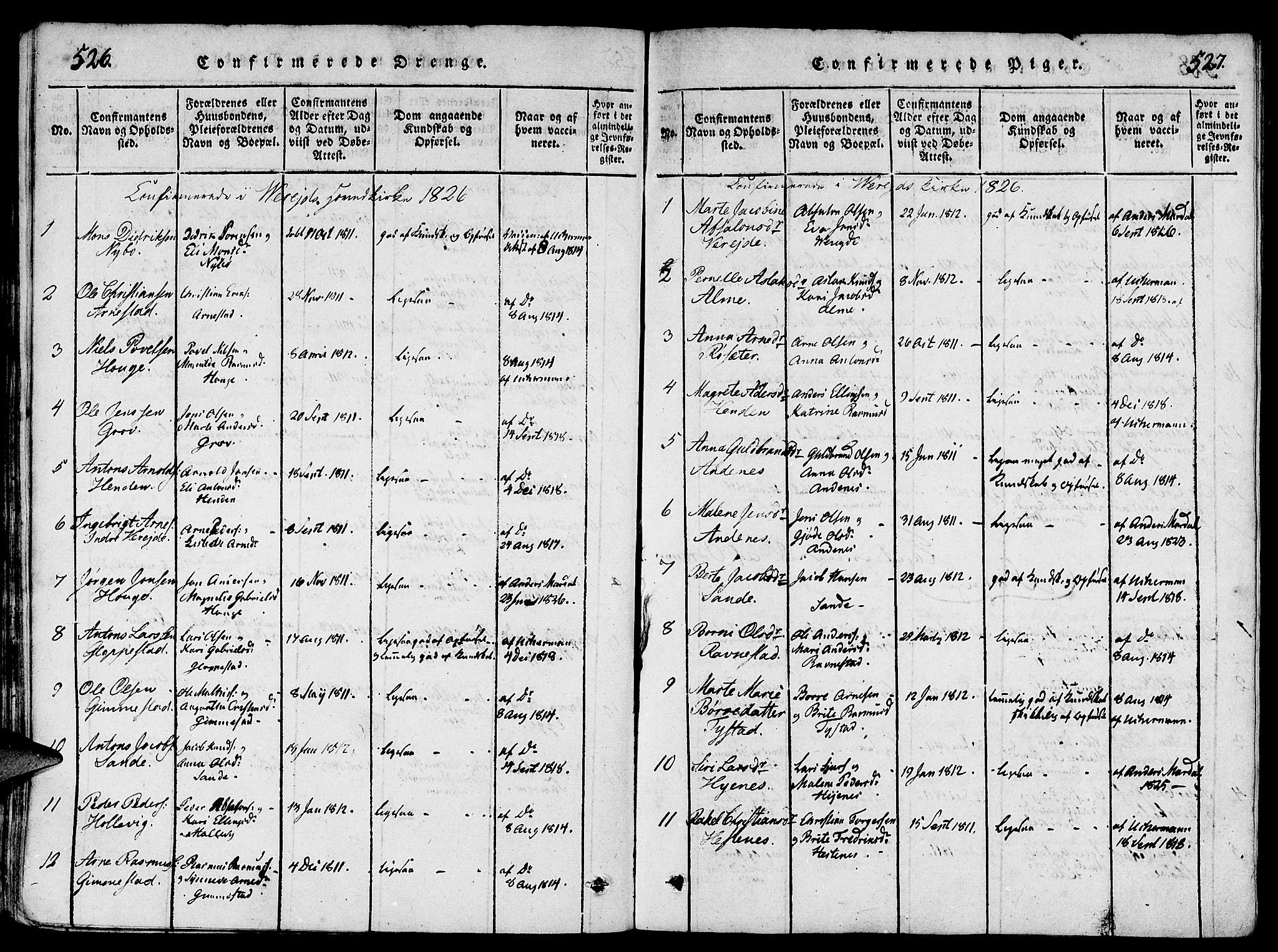 Gloppen sokneprestembete, SAB/A-80101/H/Haa/Haaa/L0006: Parish register (official) no. A 6, 1816-1826, p. 526-527