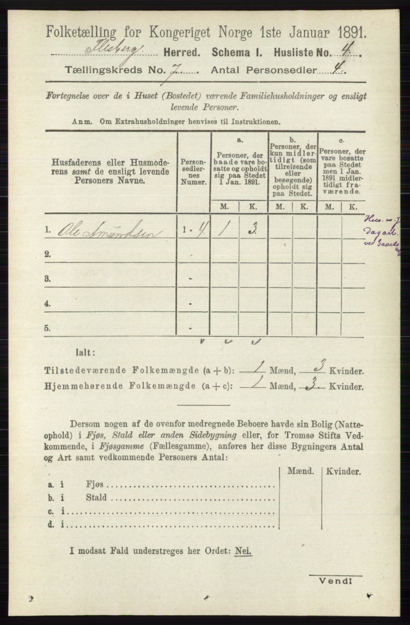 RA, 1891 census for 0631 Flesberg, 1891, p. 1138