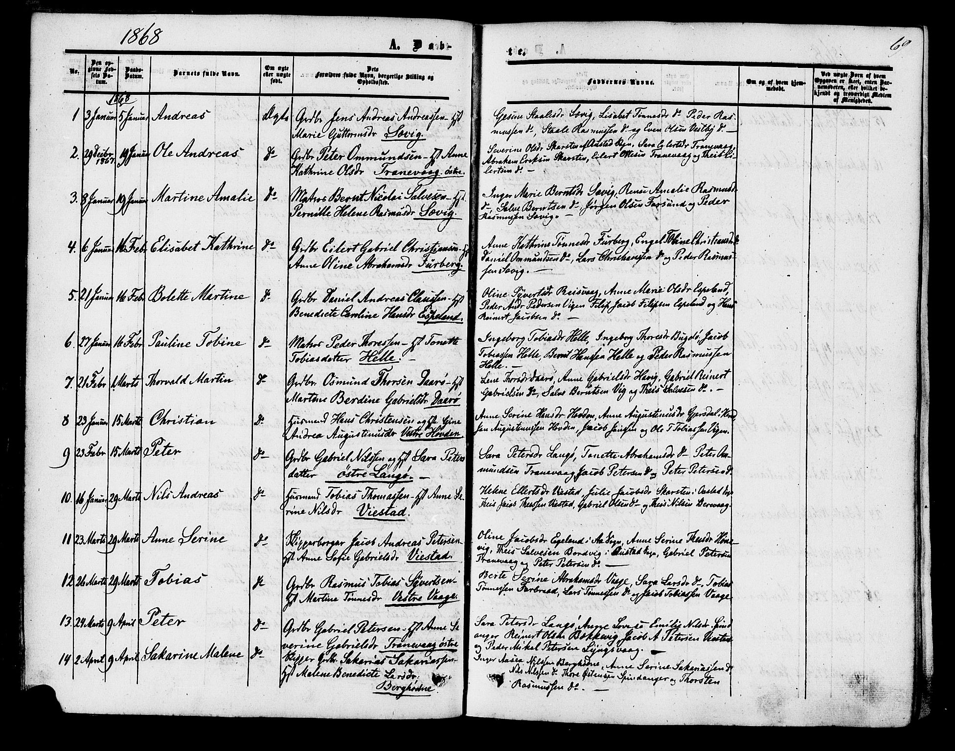 Herad sokneprestkontor, SAK/1111-0018/F/Fa/Fab/L0004: Parish register (official) no. A 4, 1853-1885, p. 69