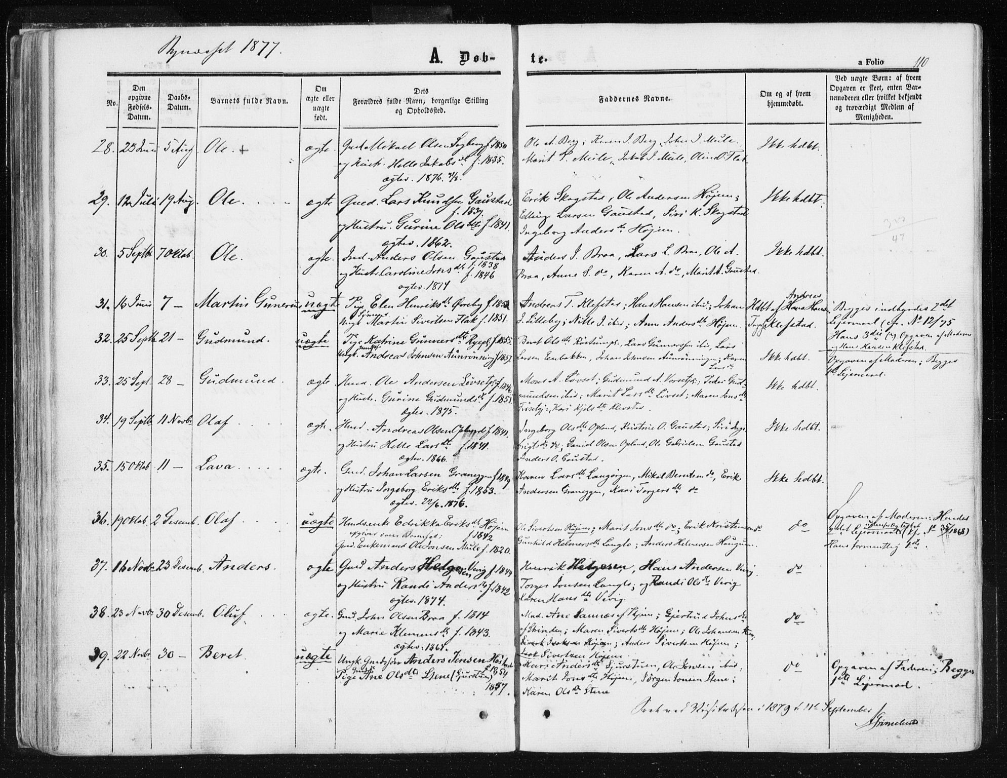 Ministerialprotokoller, klokkerbøker og fødselsregistre - Sør-Trøndelag, SAT/A-1456/612/L0377: Parish register (official) no. 612A09, 1859-1877, p. 110