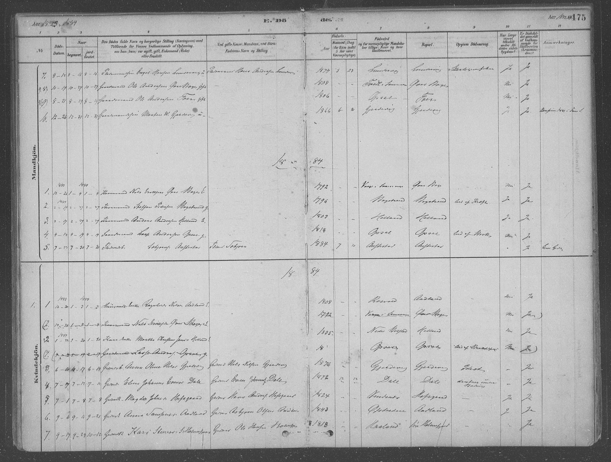 Fusa sokneprestembete, AV/SAB-A-75401/H/Haa: Parish register (official) no. B 1, 1880-1938, p. 175