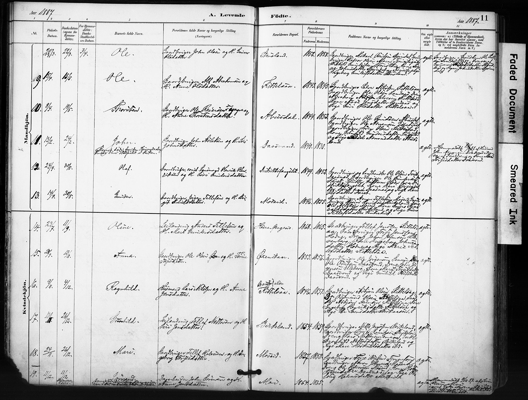 Evje sokneprestkontor, SAK/1111-0008/F/Fa/Fab/L0003: Parish register (official) no. A 3, 1884-1909, p. 11