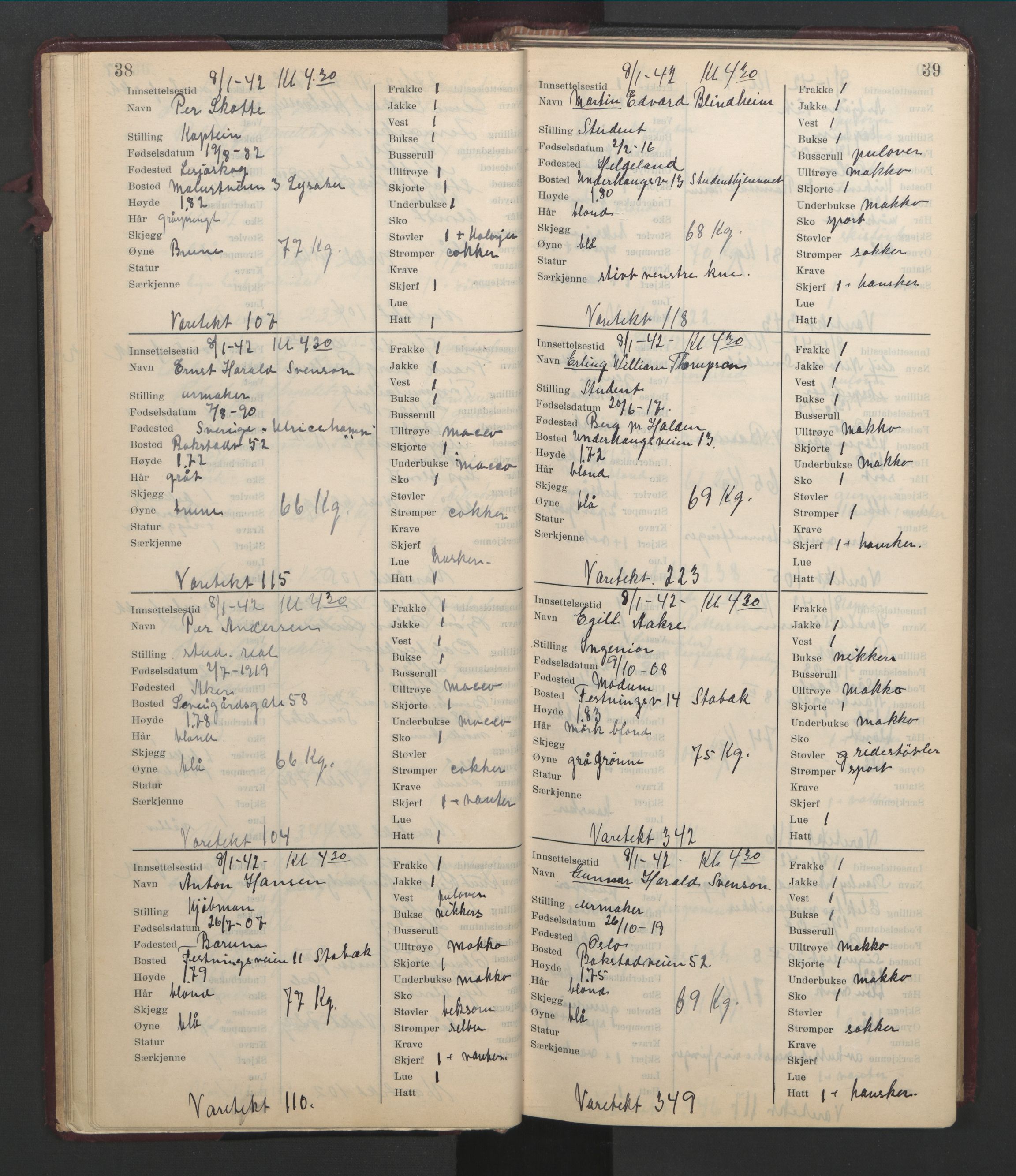 Statspolitiet - Hovedkontoret / Osloavdelingen, AV/RA-S-1329/C/Cl/L0014: Mottakelsesprotokoll, 1941-1944, p. 38-39