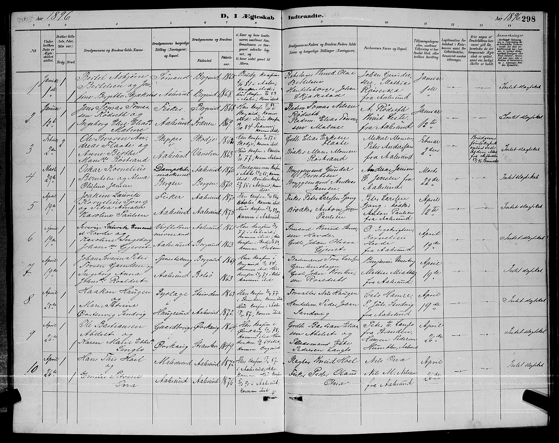 Ministerialprotokoller, klokkerbøker og fødselsregistre - Møre og Romsdal, AV/SAT-A-1454/529/L0467: Parish register (copy) no. 529C04, 1889-1897, p. 298