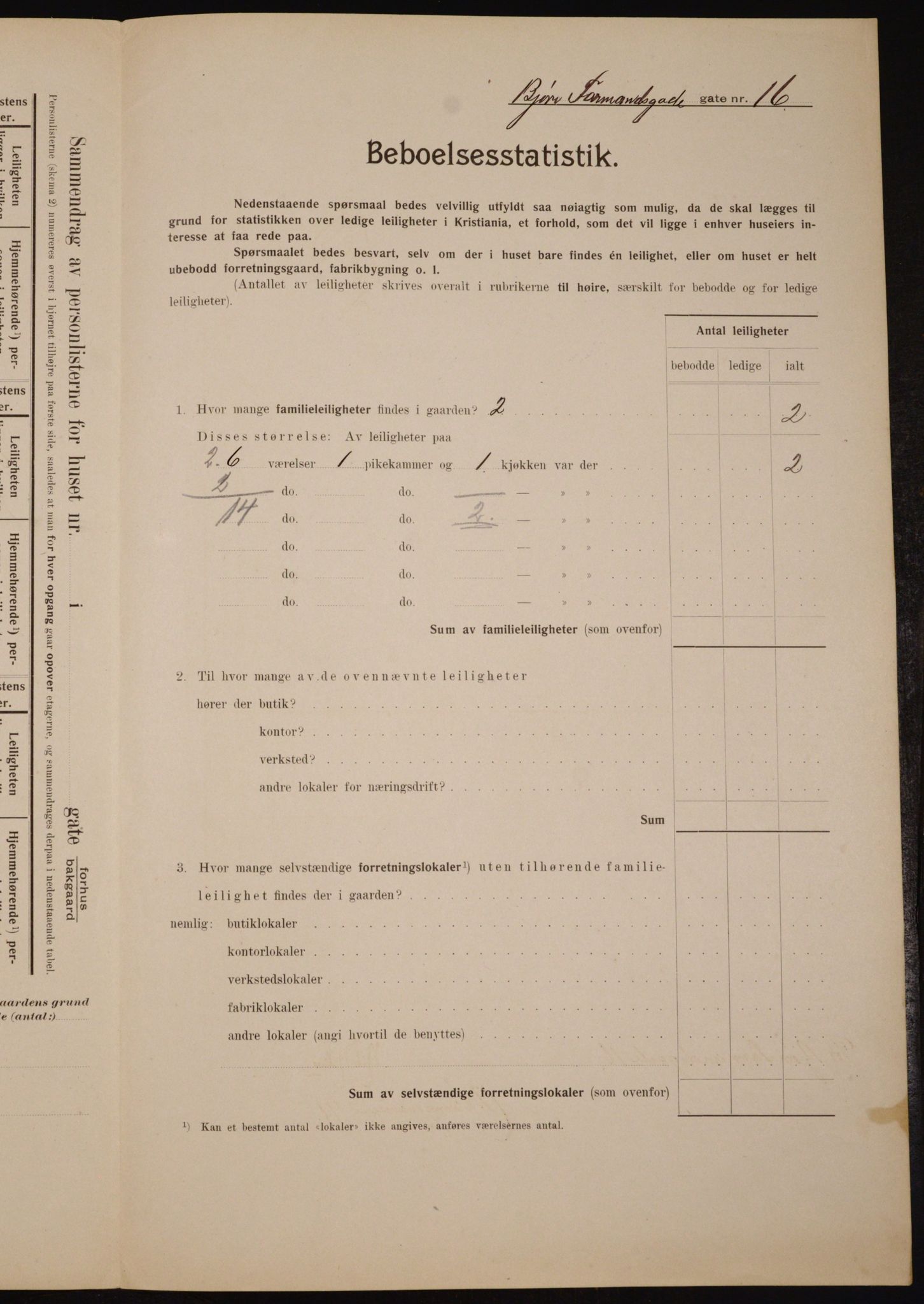 OBA, Municipal Census 1910 for Kristiania, 1910, p. 6498