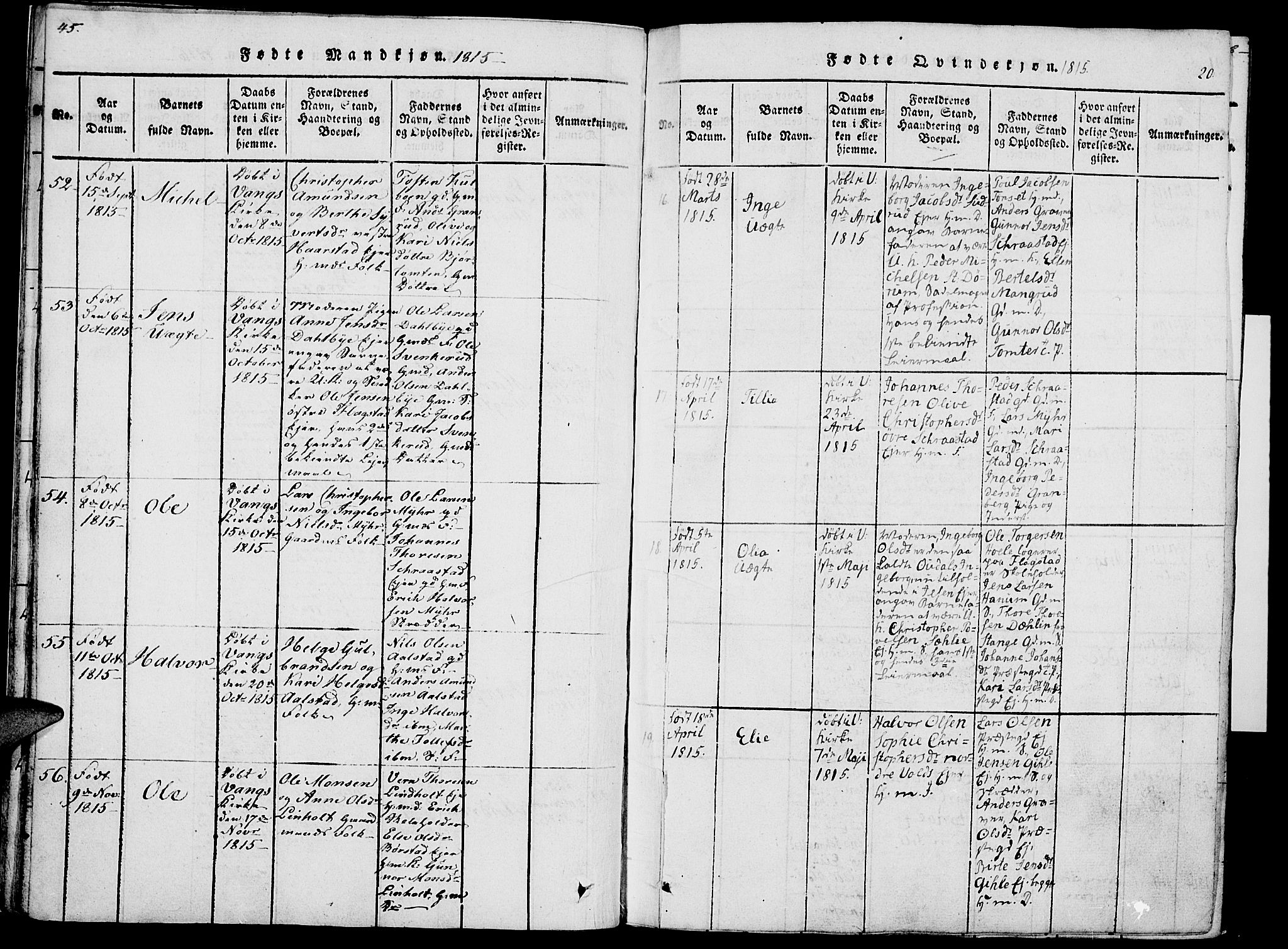 Vang prestekontor, Hedmark, SAH/PREST-008/H/Ha/Haa/L0007: Parish register (official) no. 7, 1813-1826, p. 20-45