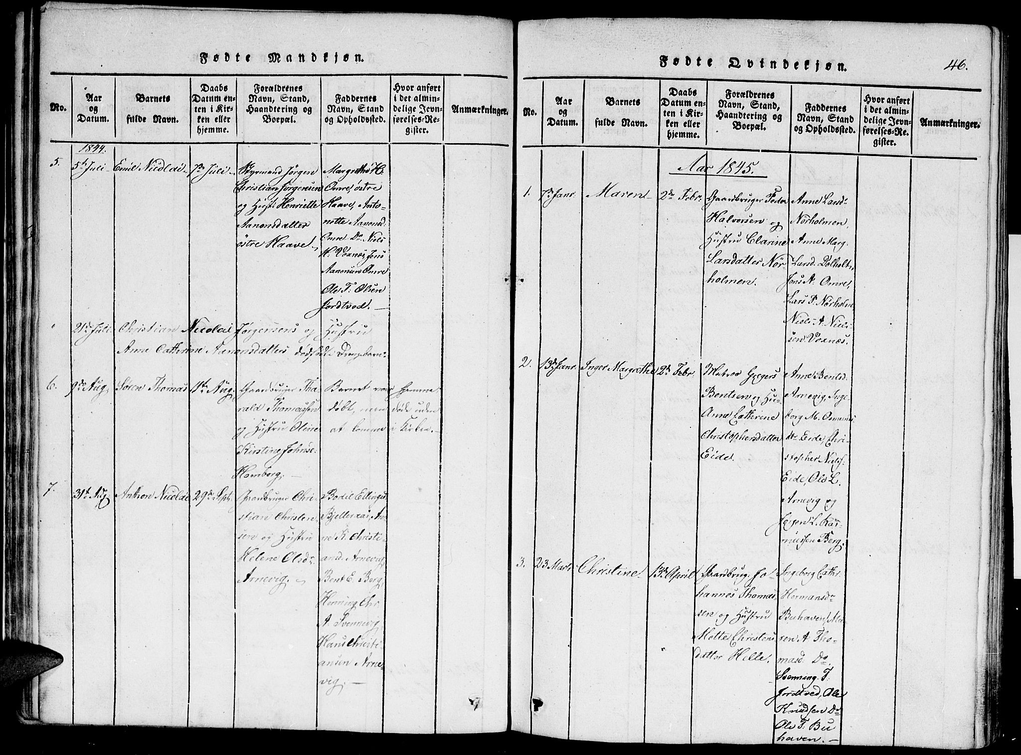 Hommedal sokneprestkontor, AV/SAK-1111-0023/F/Fa/Faa/L0001: Parish register (official) no. A 1, 1816-1860, p. 46