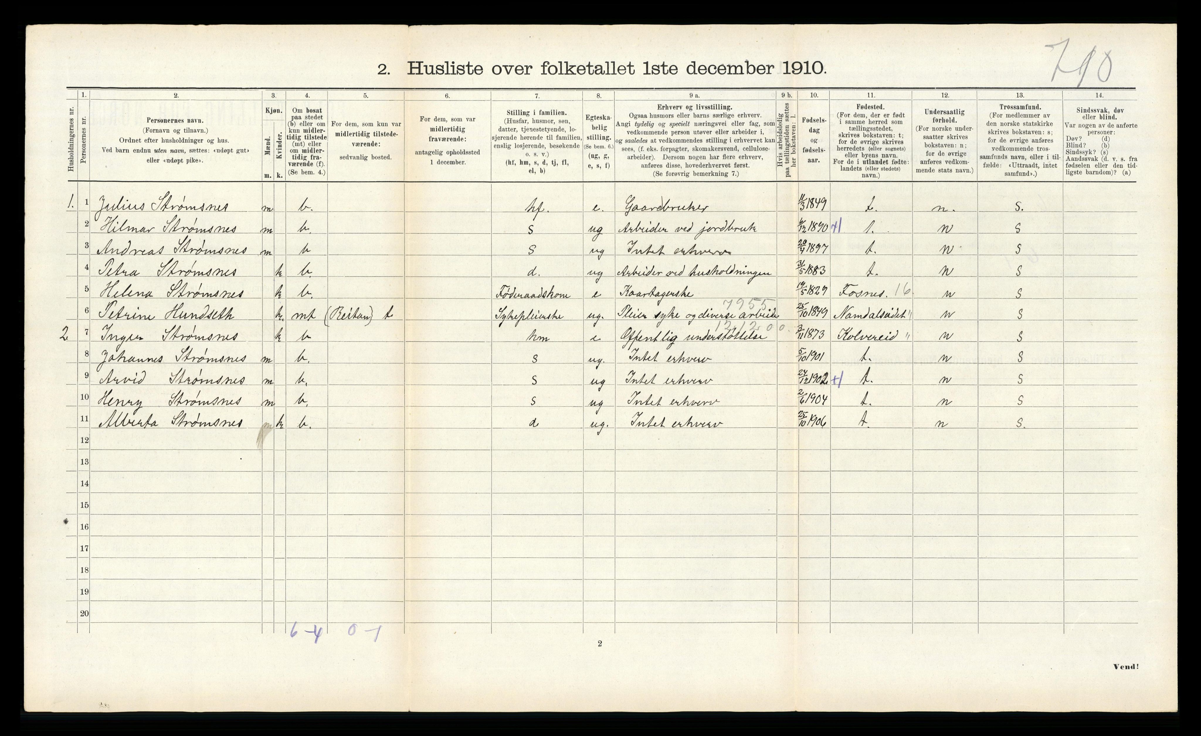 RA, 1910 census for Klinga, 1910, p. 312