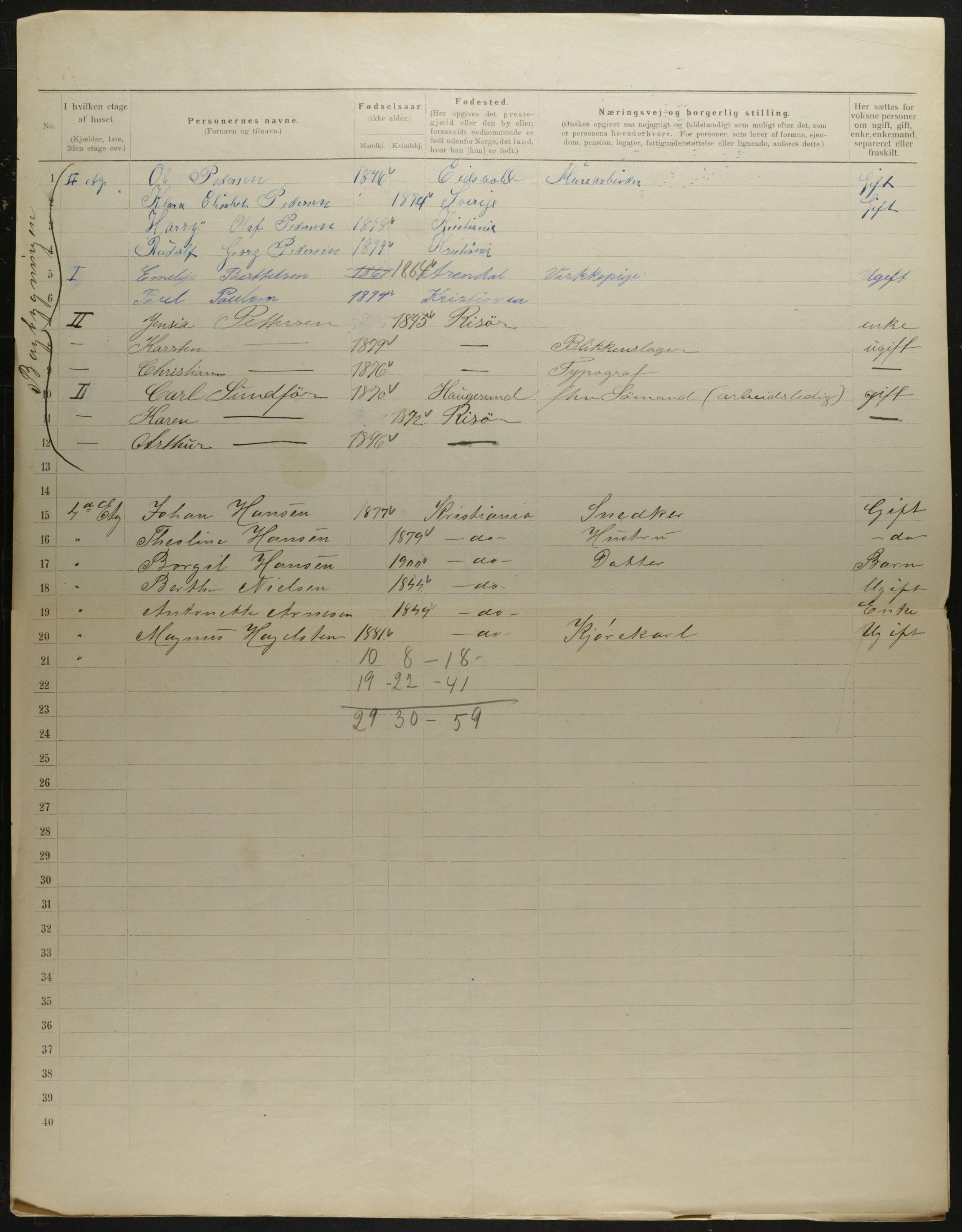 OBA, Municipal Census 1901 for Kristiania, 1901, p. 5594