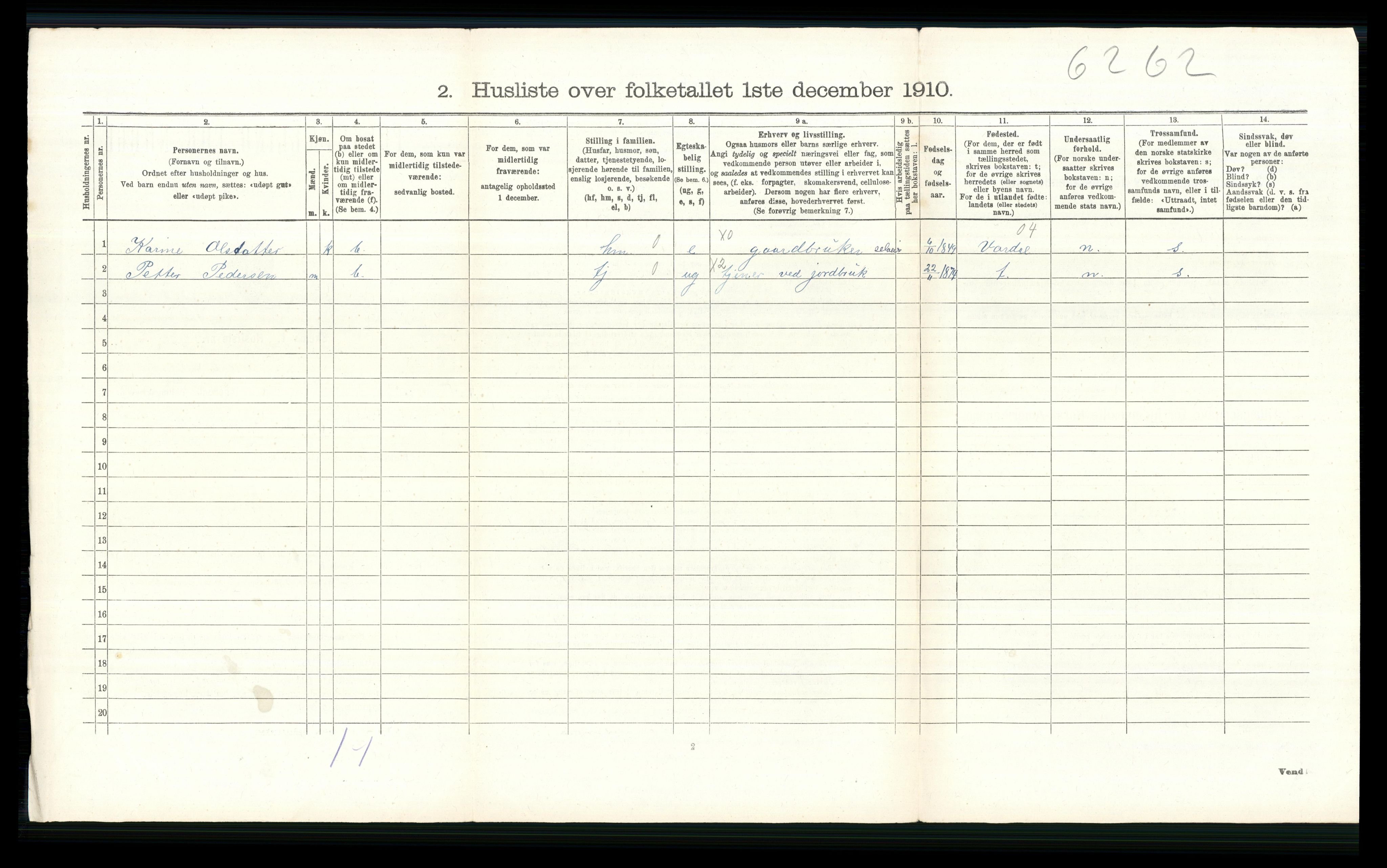 RA, 1910 census for Vestre Toten, 1910, p. 1114