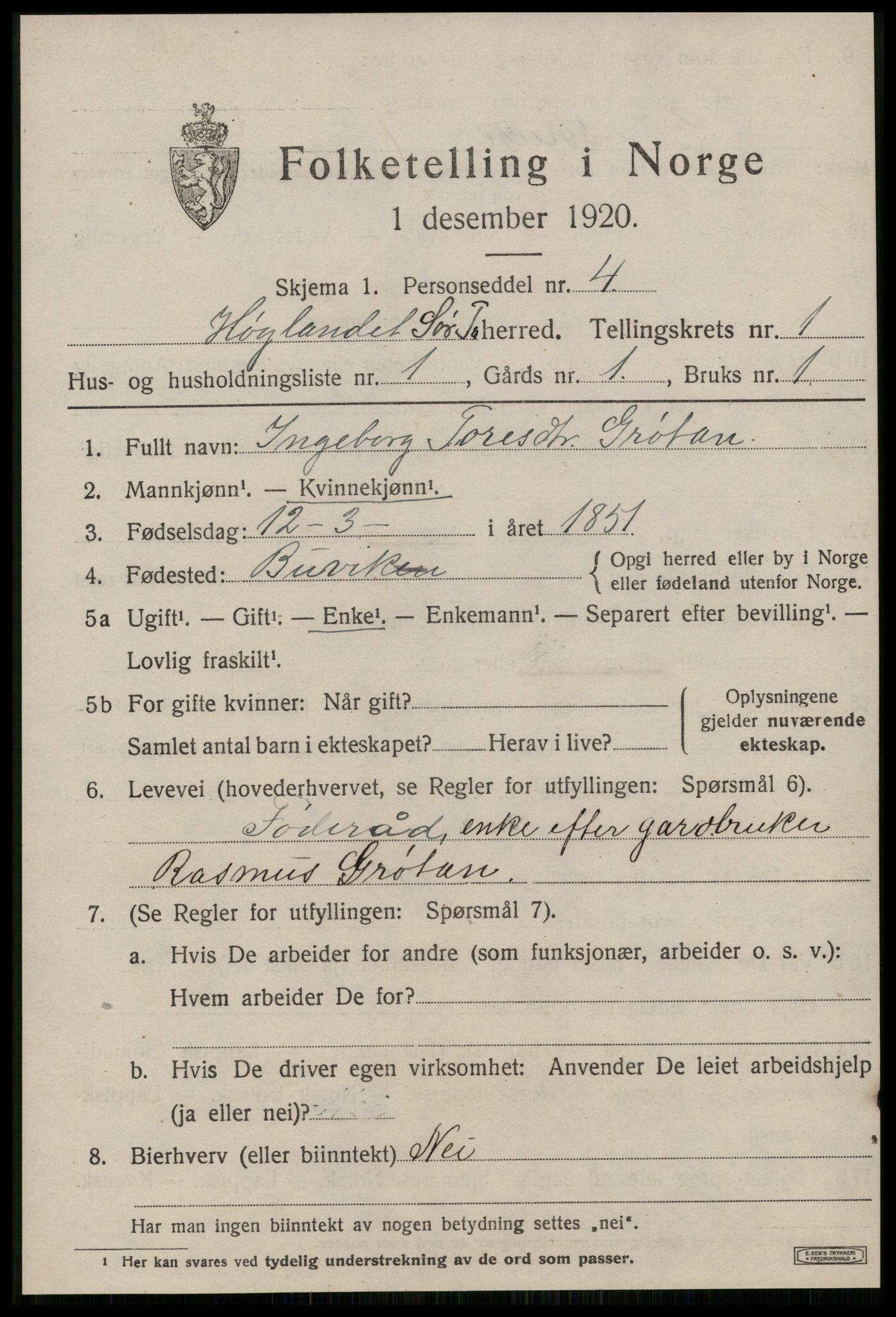 SAT, 1920 census for Hølonda, 1920, p. 409