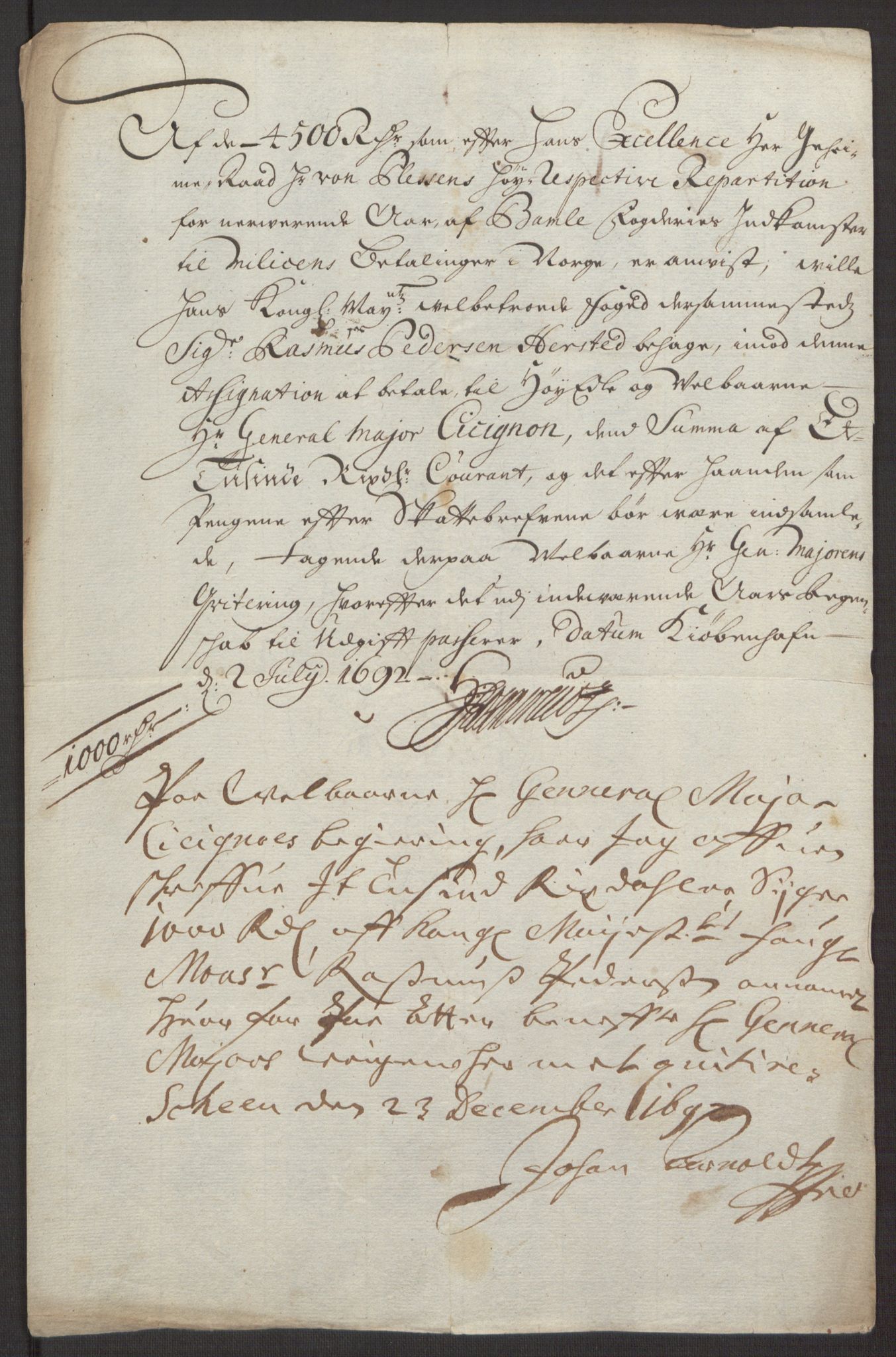 Rentekammeret inntil 1814, Reviderte regnskaper, Fogderegnskap, AV/RA-EA-4092/R34/L2052: Fogderegnskap Bamble, 1692-1693, p. 251