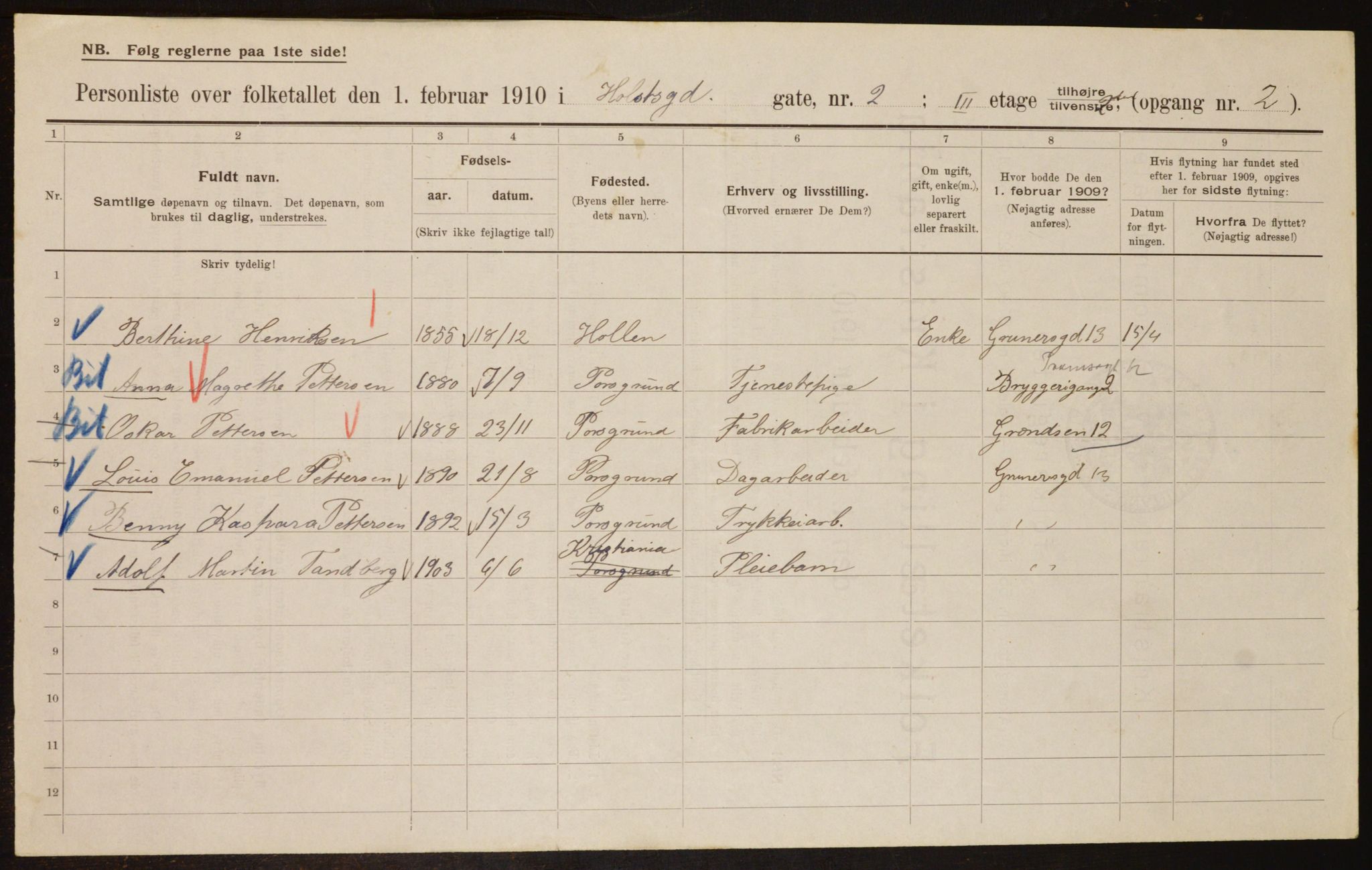 OBA, Municipal Census 1910 for Kristiania, 1910, p. 40160