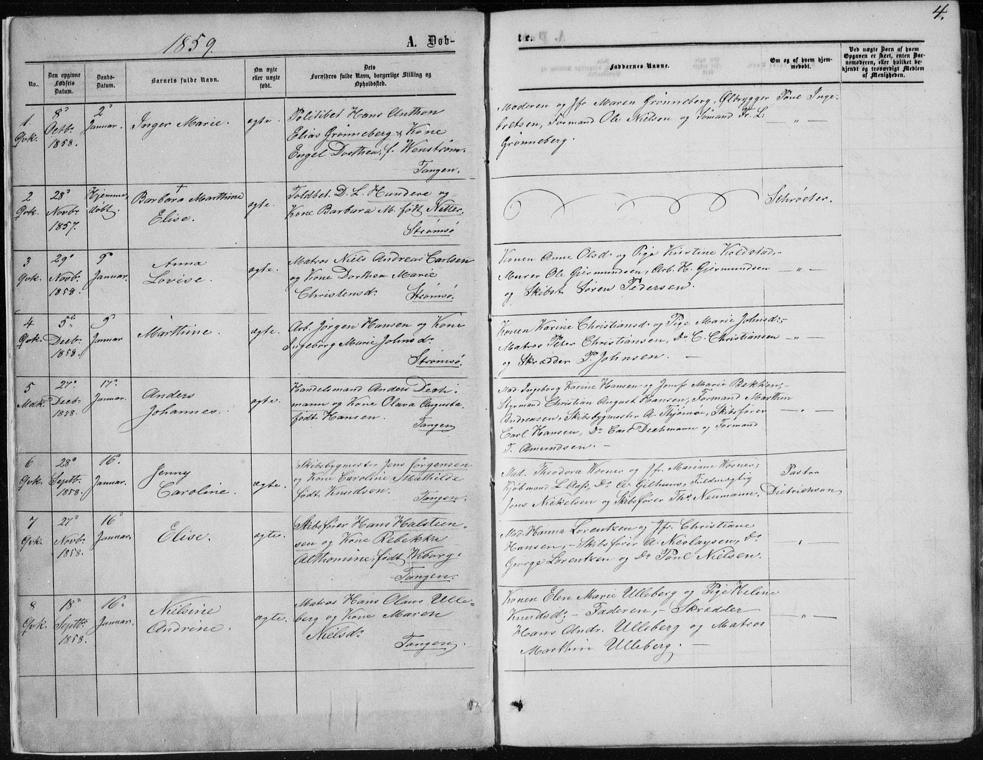 Strømsø kirkebøker, AV/SAKO-A-246/F/Fa/L0015: Parish register (official) no. I 15, 1859-1868, p. 4