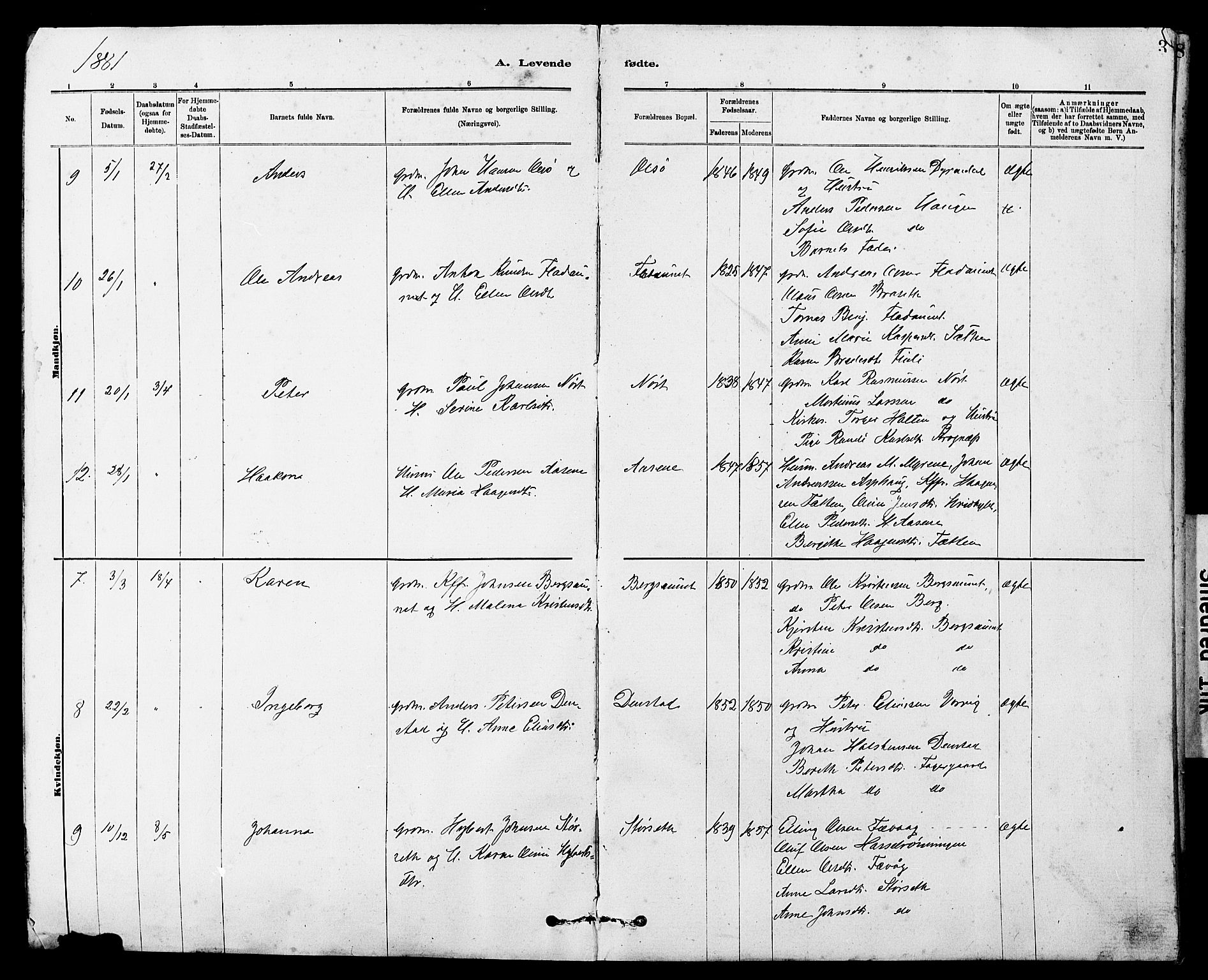 Ministerialprotokoller, klokkerbøker og fødselsregistre - Sør-Trøndelag, AV/SAT-A-1456/647/L0636: Parish register (copy) no. 647C01, 1881-1884, p. 3