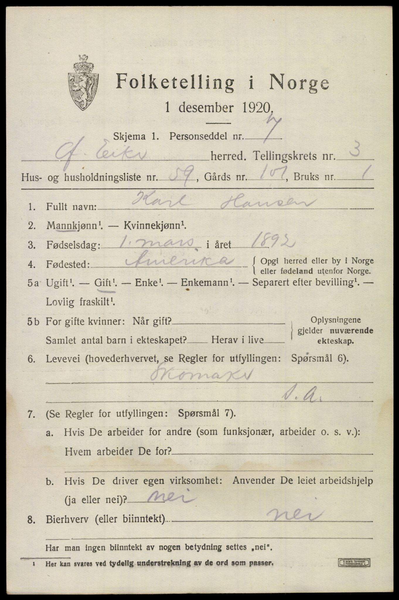 SAKO, 1920 census for Øvre Eiker, 1920, p. 8846