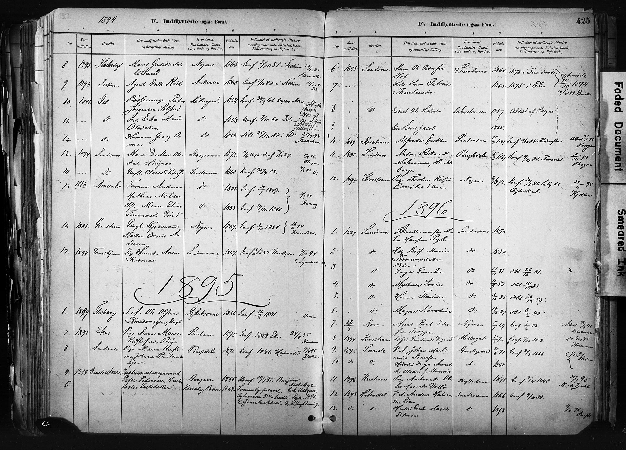 Kongsberg kirkebøker, AV/SAKO-A-22/F/Fb/L0002: Parish register (official) no. II 2, 1886-1896, p. 425