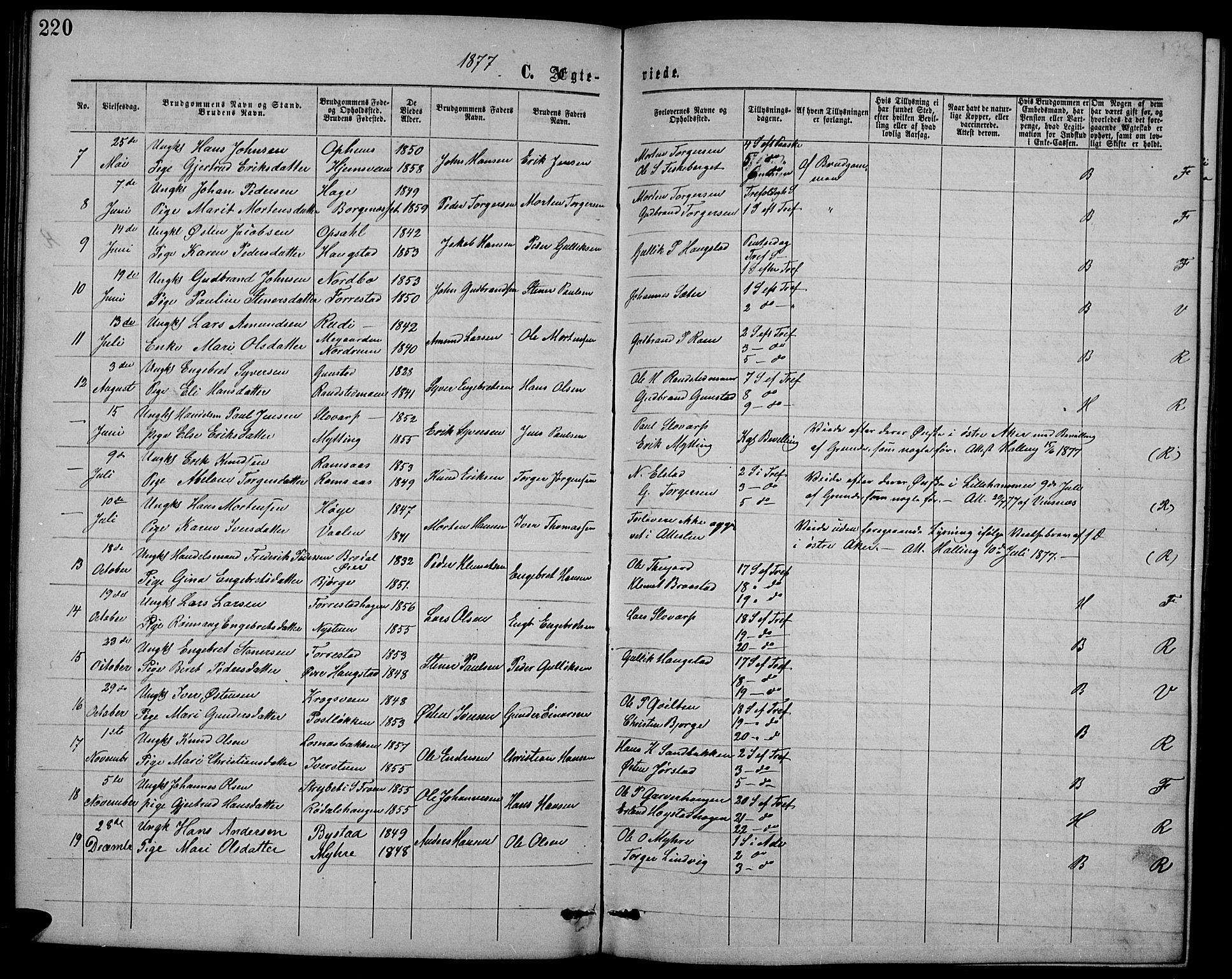 Ringebu prestekontor, SAH/PREST-082/H/Ha/Hab/L0004: Parish register (copy) no. 4, 1867-1879, p. 220