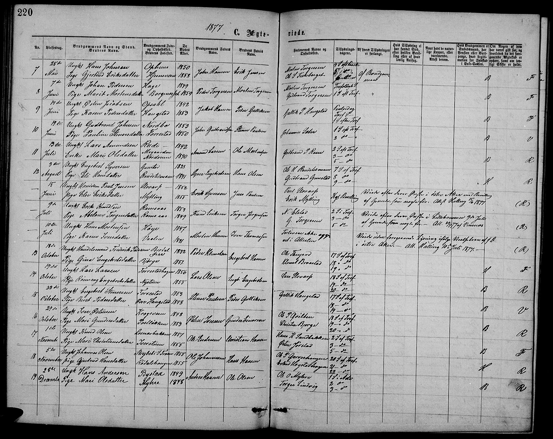 Ringebu prestekontor, AV/SAH-PREST-082/H/Ha/Hab/L0004: Parish register (copy) no. 4, 1867-1879, p. 220