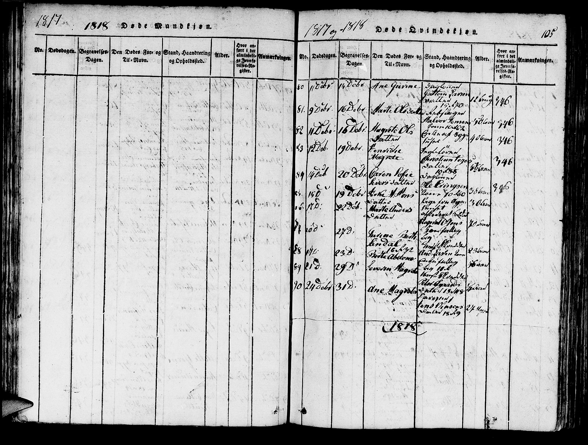 Domkirken sokneprestembete, AV/SAB-A-74801/H/Haa/L0010: Parish register (official) no. A 10, 1816-1821, p. 105