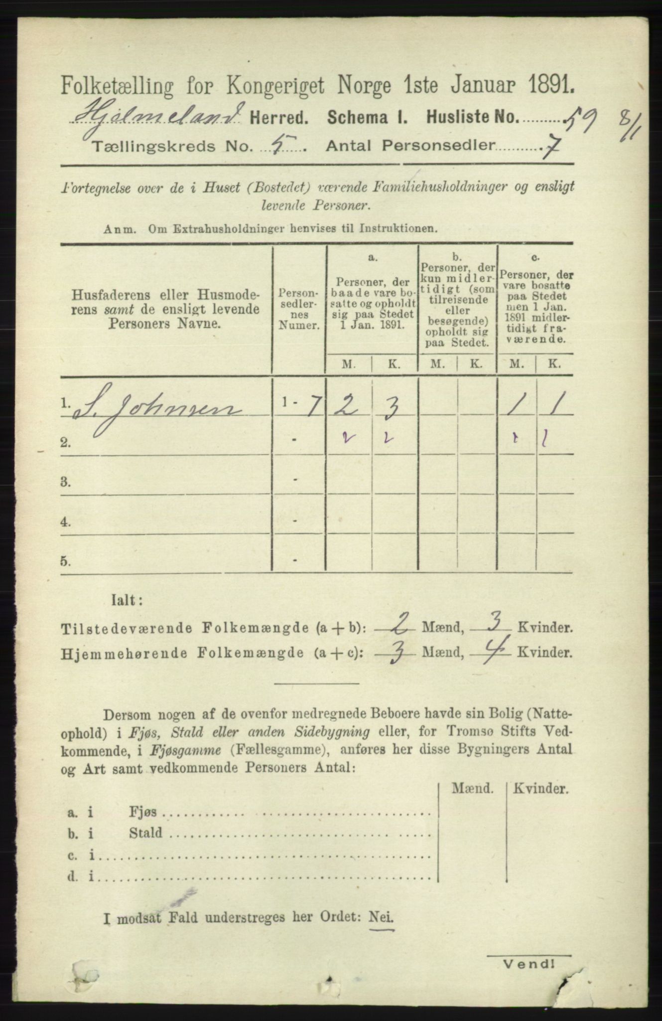 RA, 1891 census for 1133 Hjelmeland, 1891, p. 1148