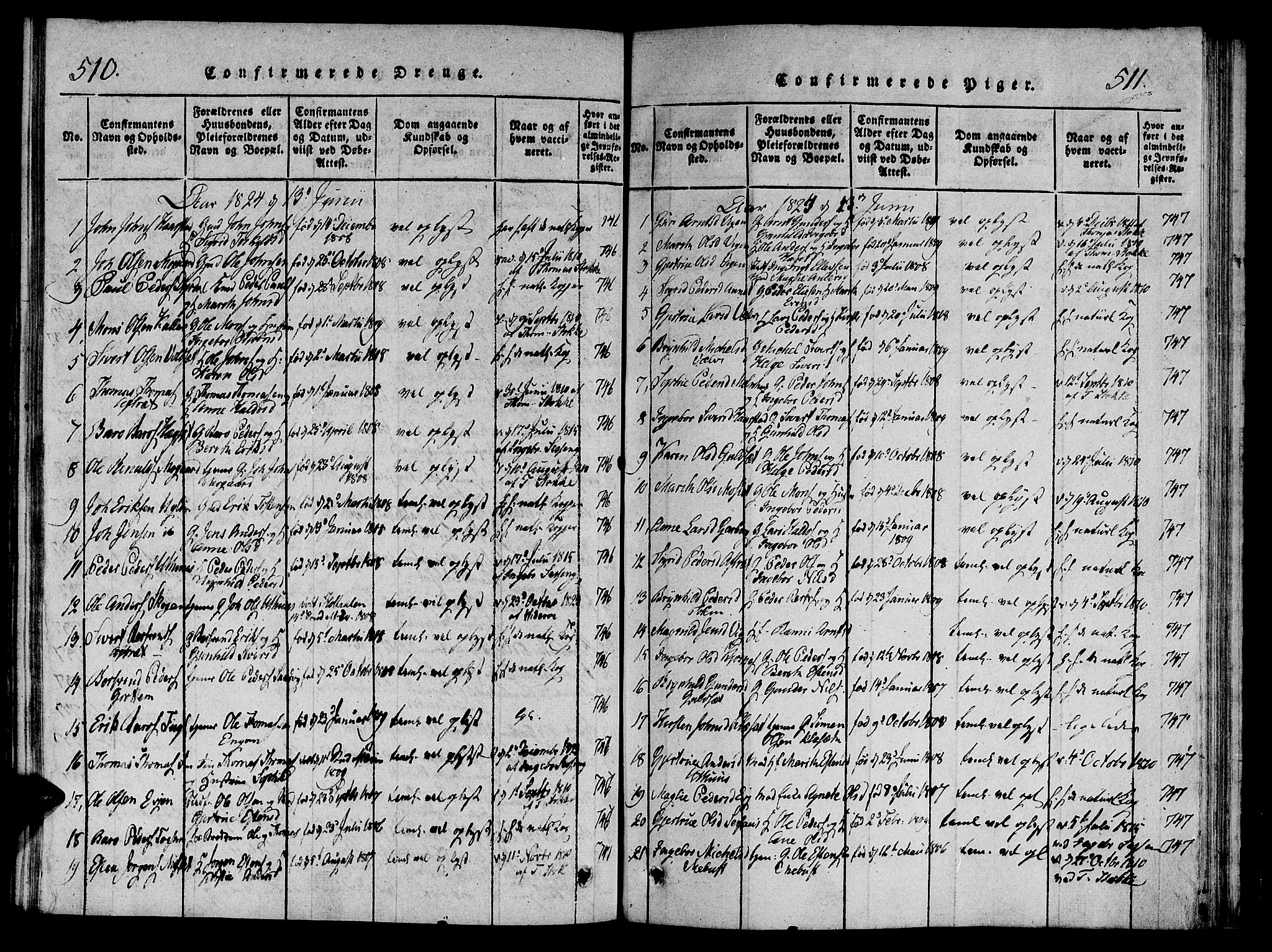 Ministerialprotokoller, klokkerbøker og fødselsregistre - Sør-Trøndelag, SAT/A-1456/695/L1141: Parish register (official) no. 695A04 /1, 1816-1824, p. 510-511