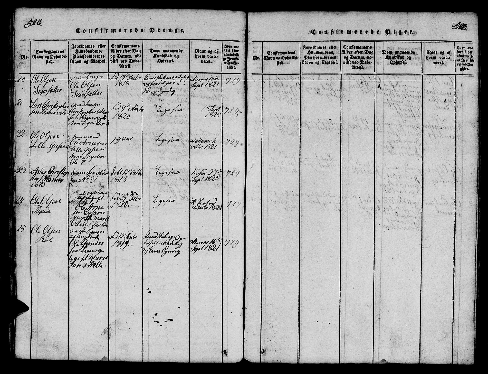 Ministerialprotokoller, klokkerbøker og fødselsregistre - Møre og Romsdal, SAT/A-1454/551/L0629: Parish register (copy) no. 551C01, 1818-1839, p. 524-525