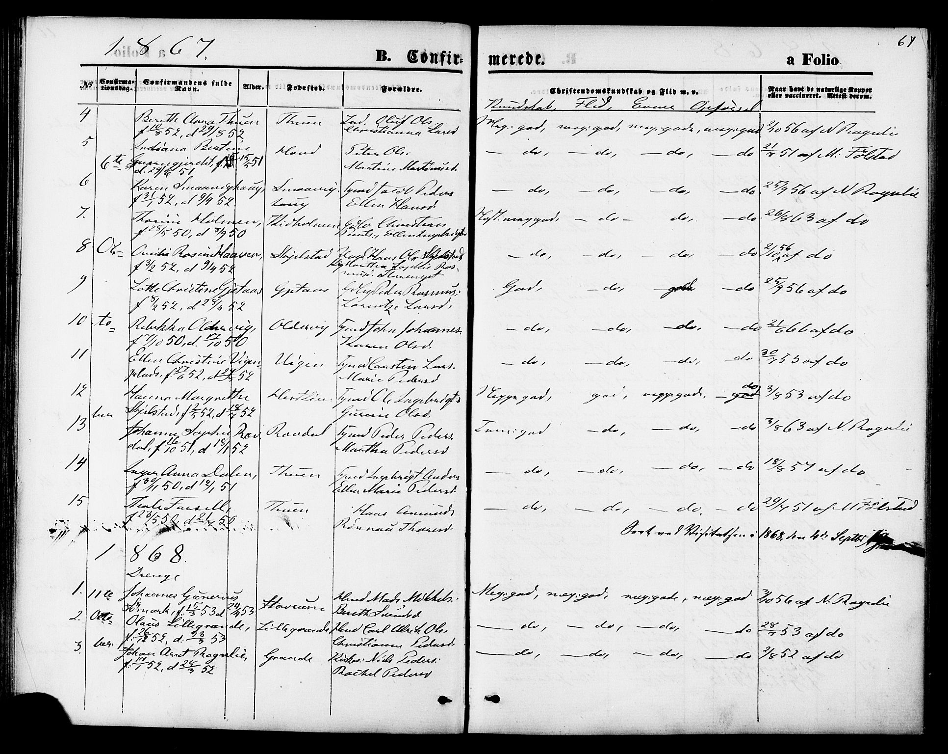 Ministerialprotokoller, klokkerbøker og fødselsregistre - Nord-Trøndelag, SAT/A-1458/744/L0419: Parish register (official) no. 744A03, 1867-1881, p. 67