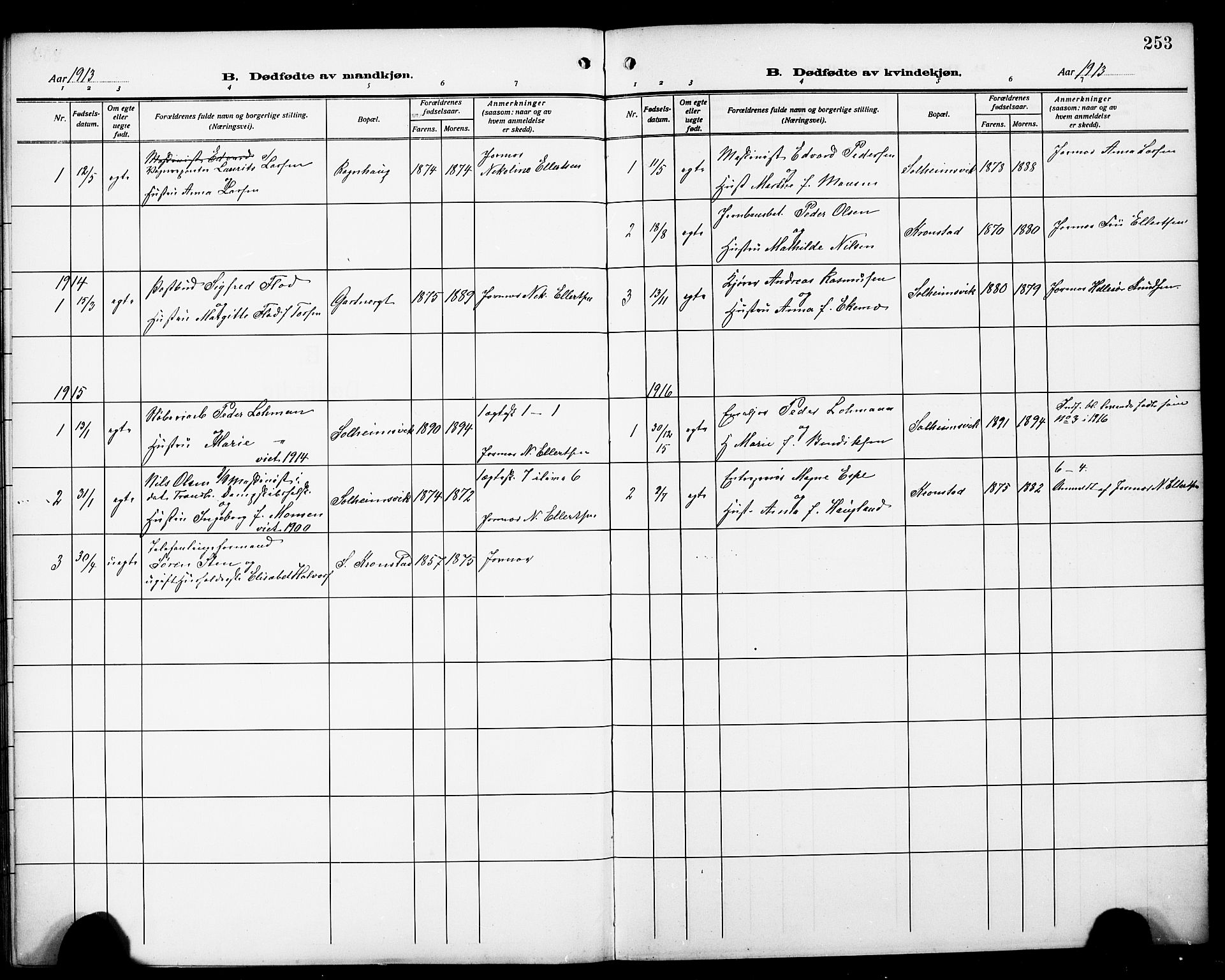 Årstad Sokneprestembete, SAB/A-79301/H/Hab/L0003: Parish register (copy) no. A 3, 1912-1921, p. 253