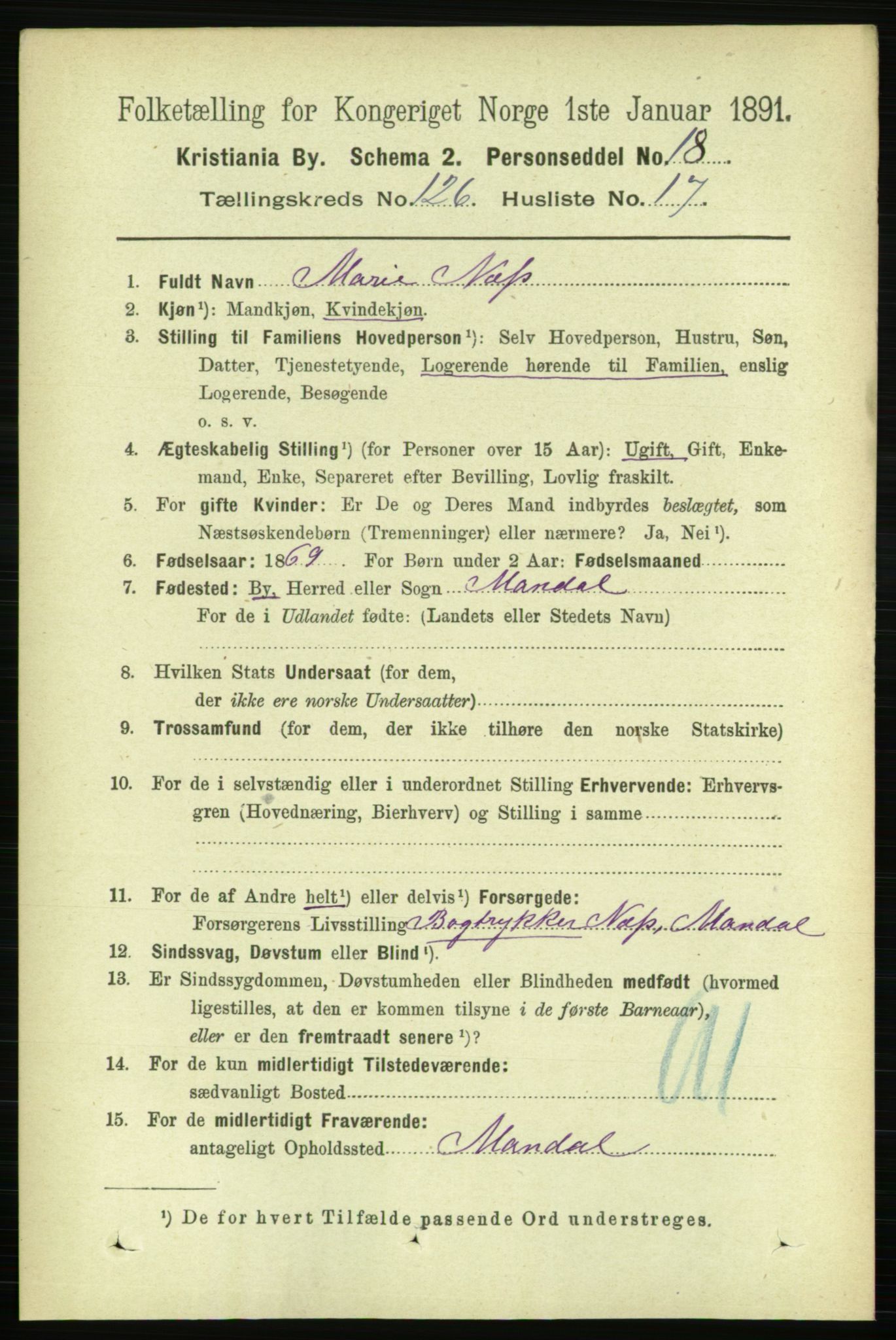 RA, 1891 census for 0301 Kristiania, 1891, p. 67666