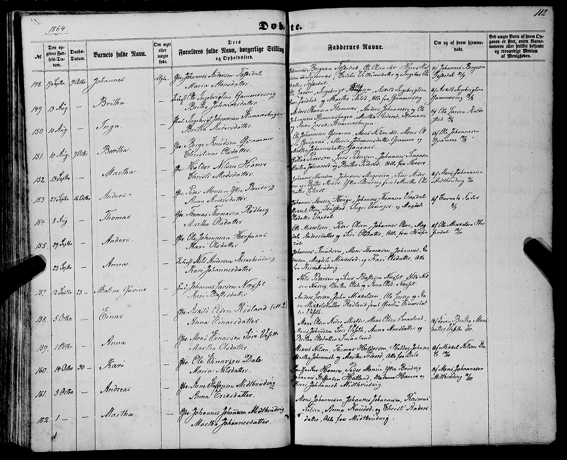 Haus sokneprestembete, AV/SAB-A-75601/H/Haa: Parish register (official) no. A 17, 1858-1870, p. 112