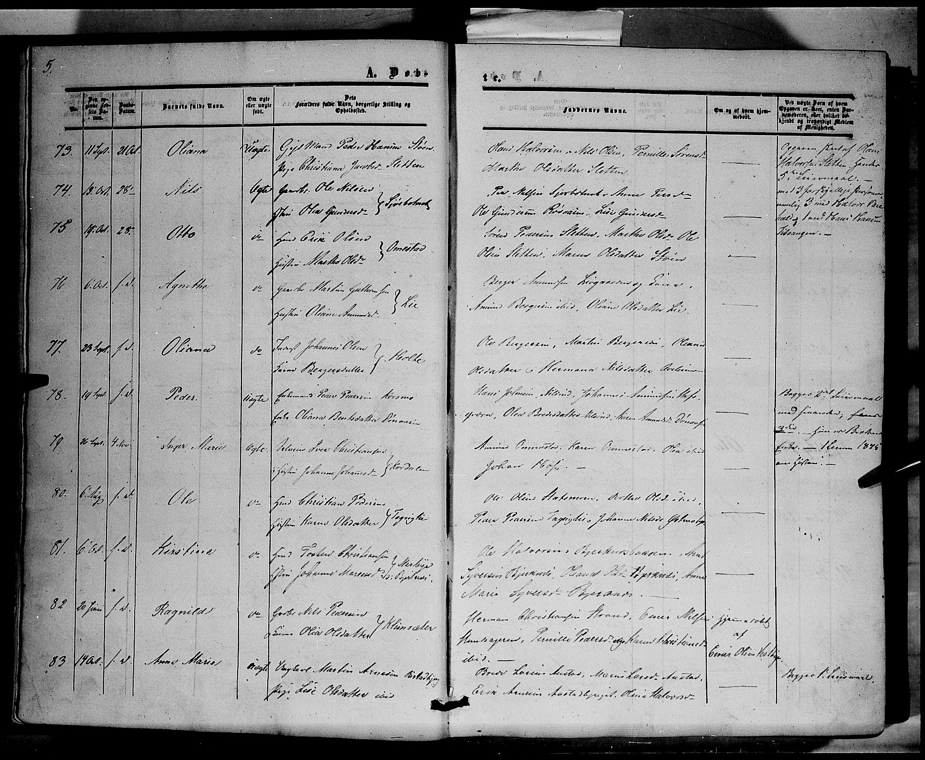 Hof prestekontor, AV/SAH-PREST-038/H/Ha/Haa/L0008: Parish register (official) no. 8, 1849-1861, p. 5