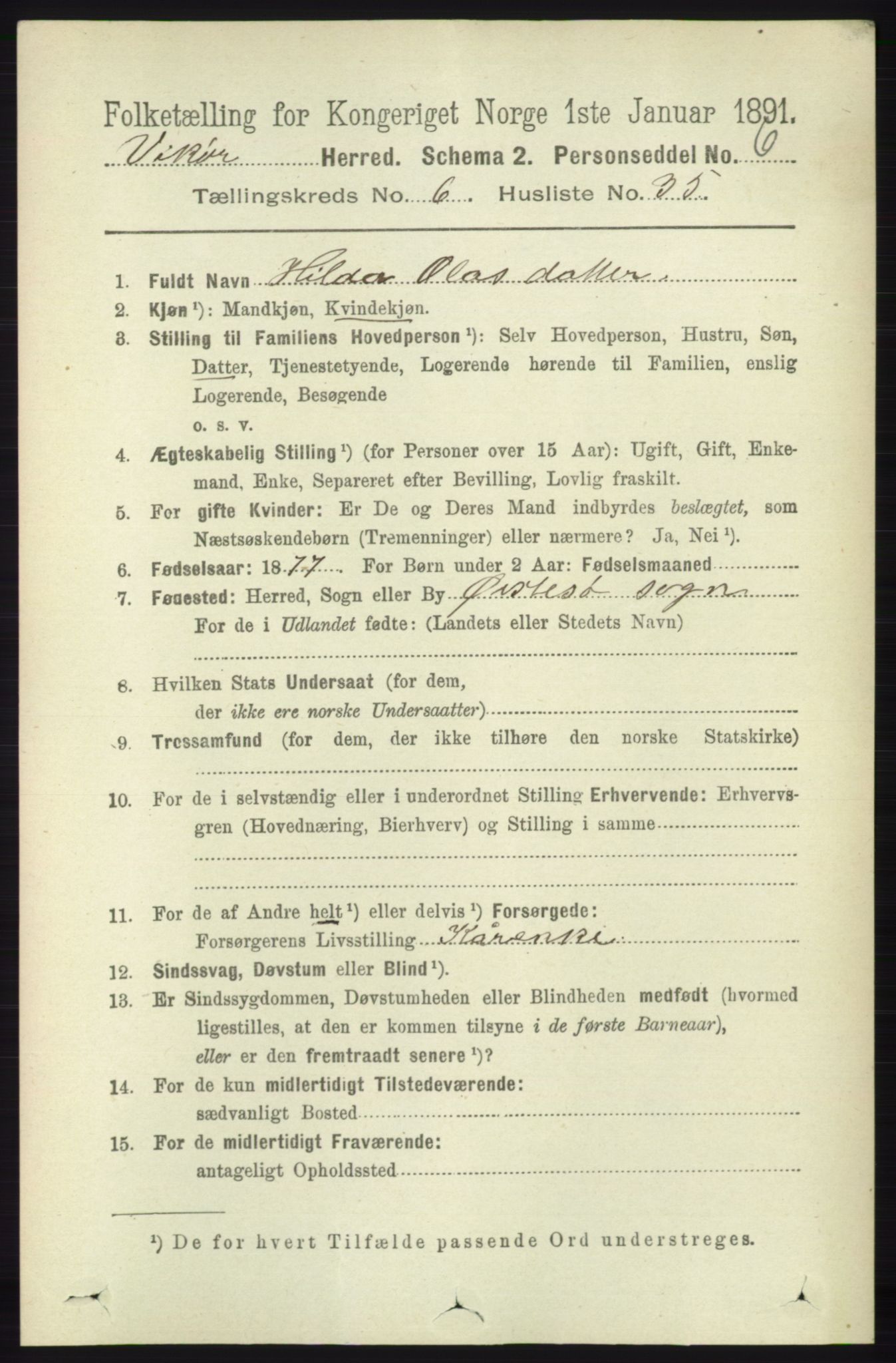 RA, 1891 census for 1238 Vikør, 1891, p. 1998