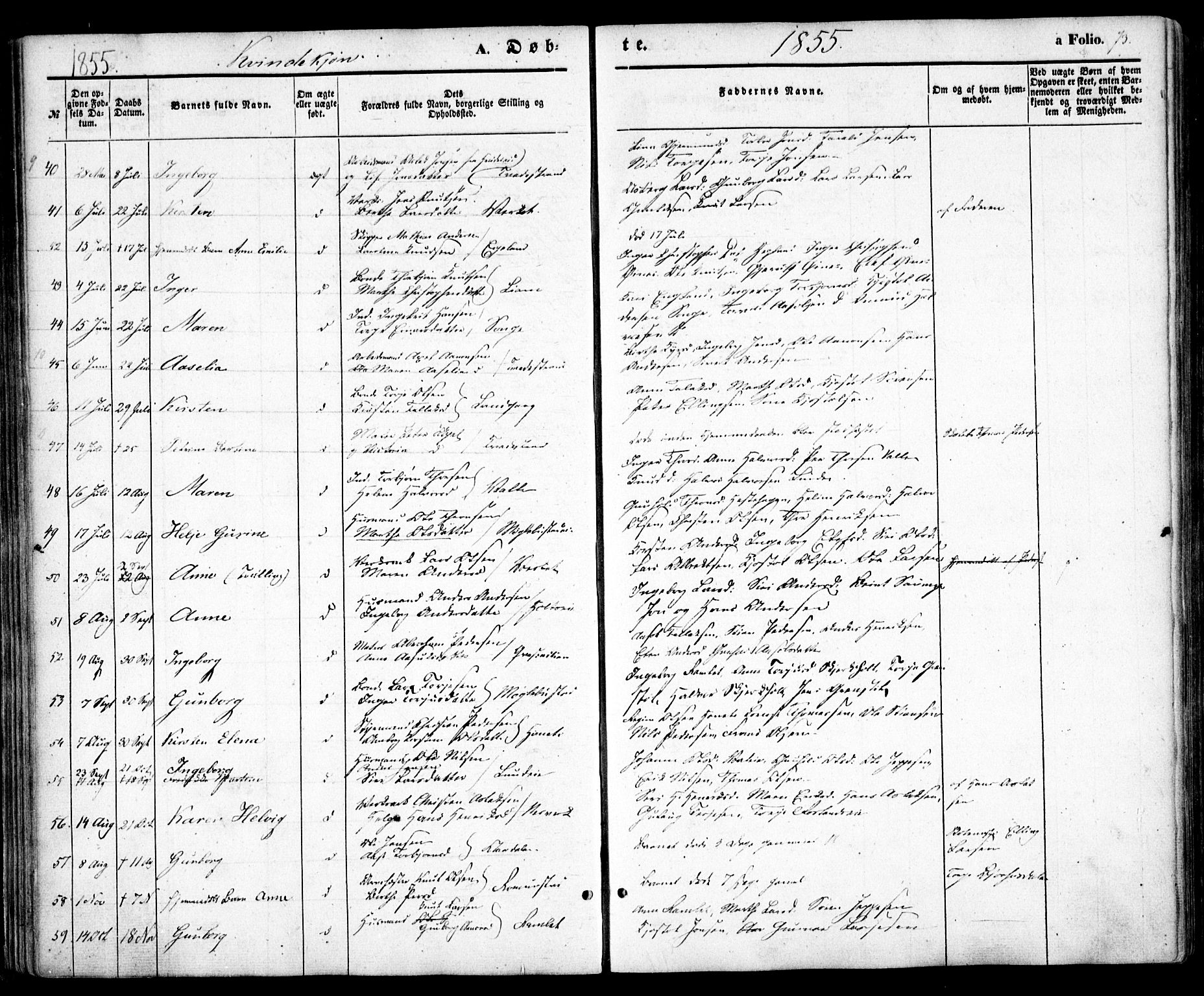 Holt sokneprestkontor, AV/SAK-1111-0021/F/Fa/L0008: Parish register (official) no. A 8, 1849-1860, p. 73