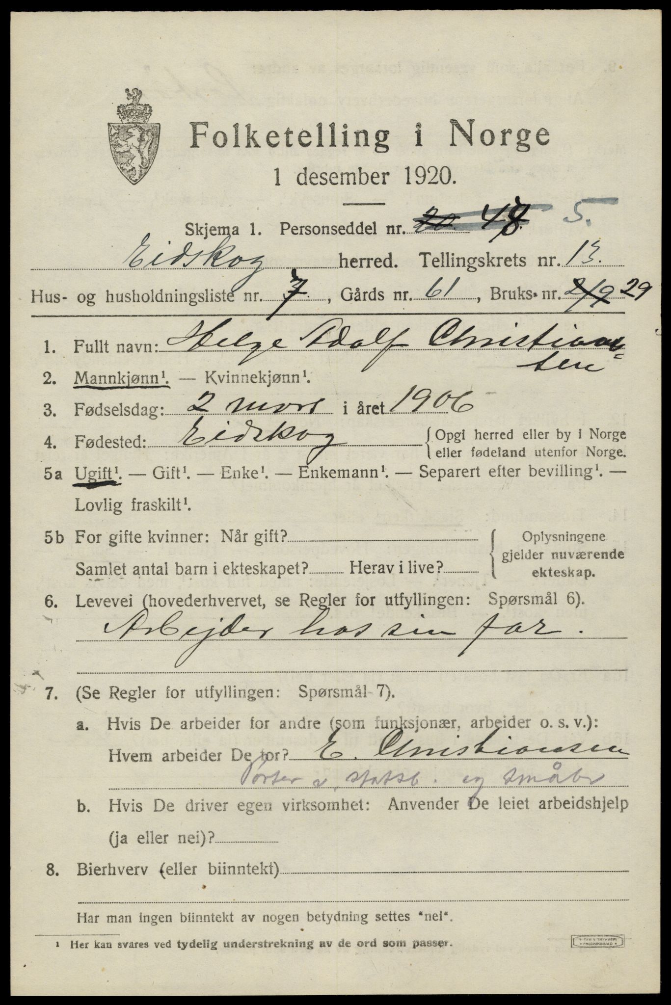 SAH, 1920 census for Eidskog, 1920, p. 12217
