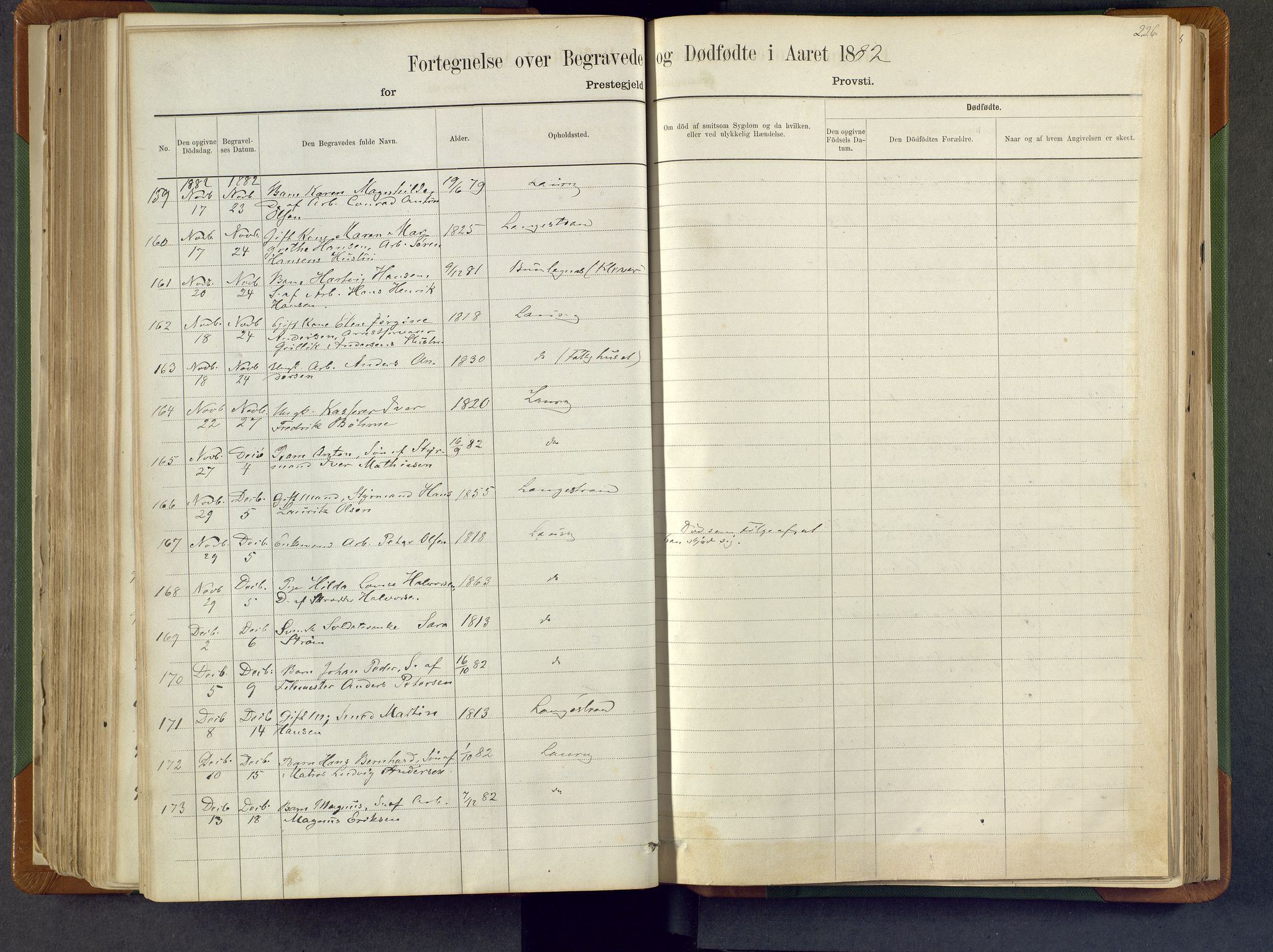 Larvik kirkebøker, AV/SAKO-A-352/F/Fa/L0007: Parish register (official) no. I 7, 1871-1883, p. 226